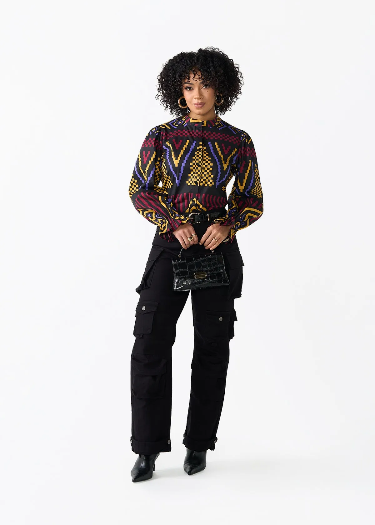 Jahzara Women's African Print Blouse (Black Burgundy Tribal) sold by D'iyanu product image thumbnail 2