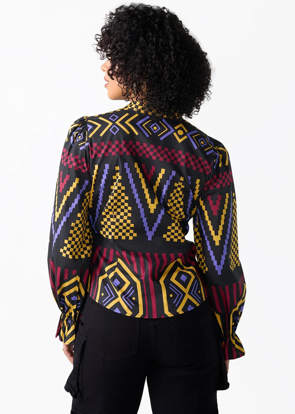 Jahzara Women's African Print Blouse (Black Burgundy Tribal) sold by D'iyanu product image thumbnail 5
