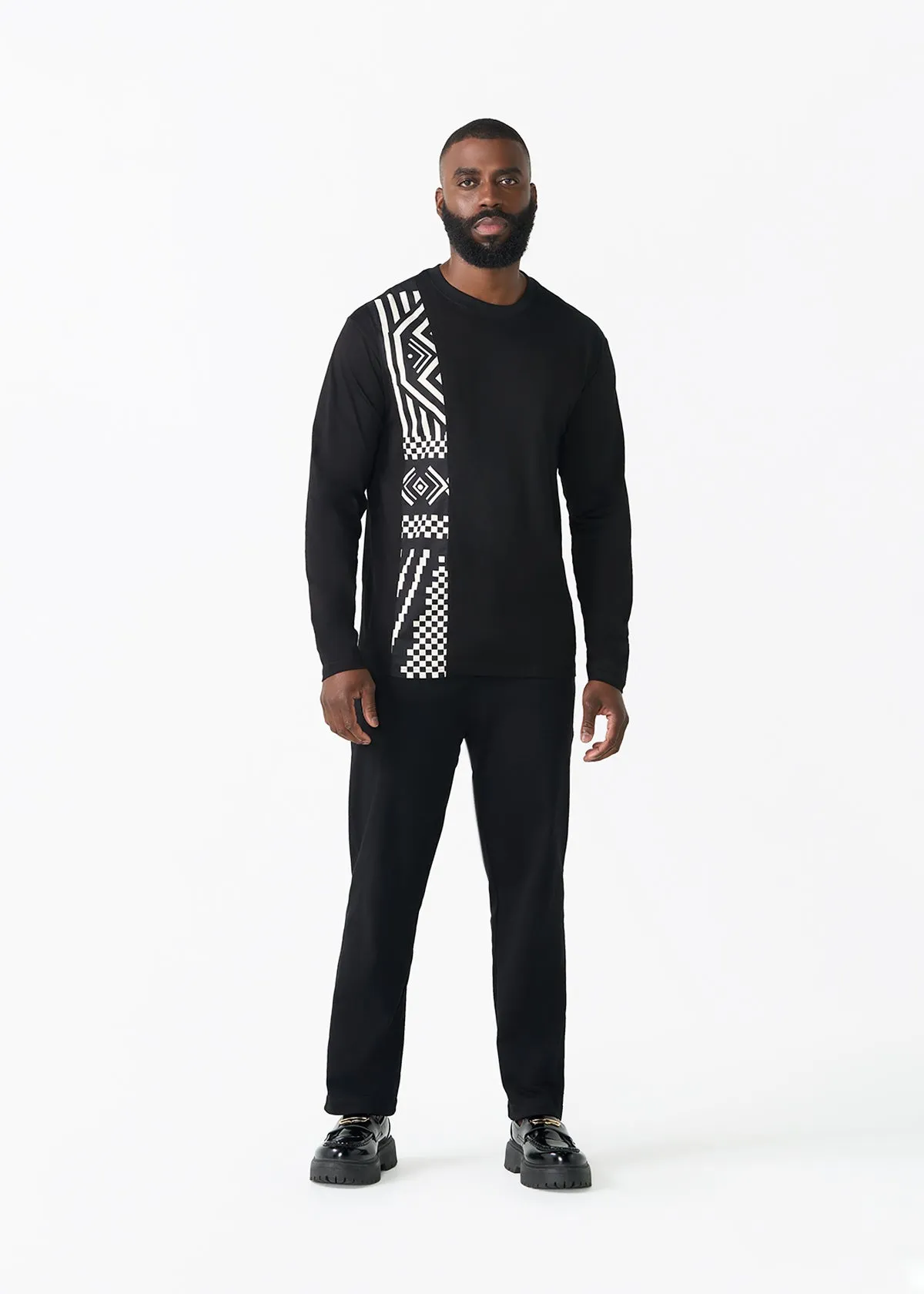 Addo Men's African Print Applique T-Shirt (Black Cream Tribal) sold by D'iyanu product image thumbnail 2