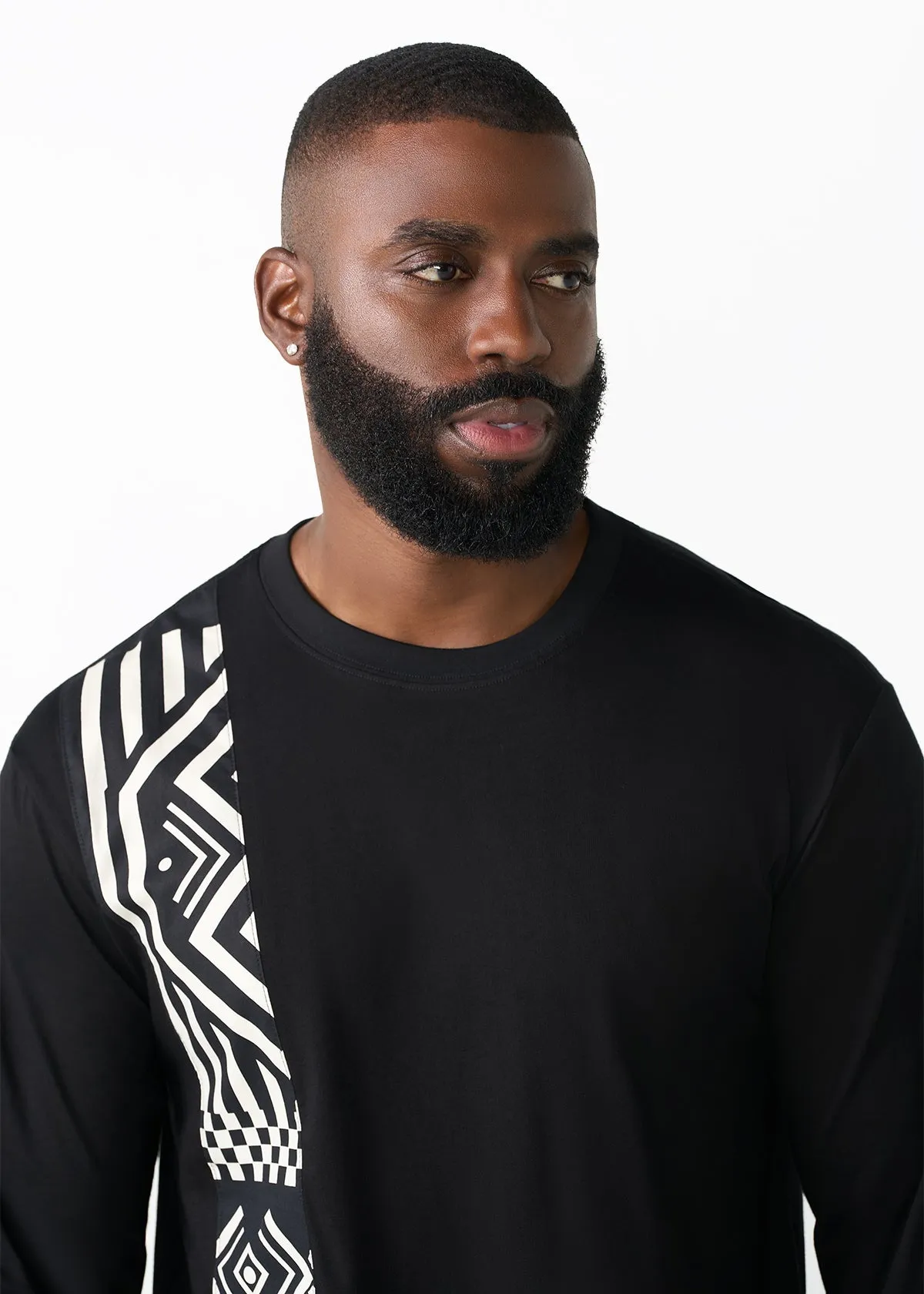 Addo Men's African Print Applique T-Shirt (Black Cream Tribal) sold by D'iyanu product image thumbnail 3