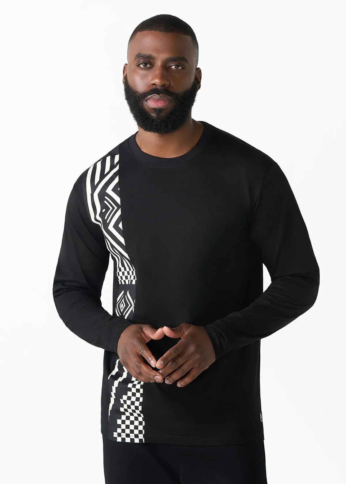 Addo Men's African Print Applique T-Shirt (Black Cream Tribal) sold by D'iyanu