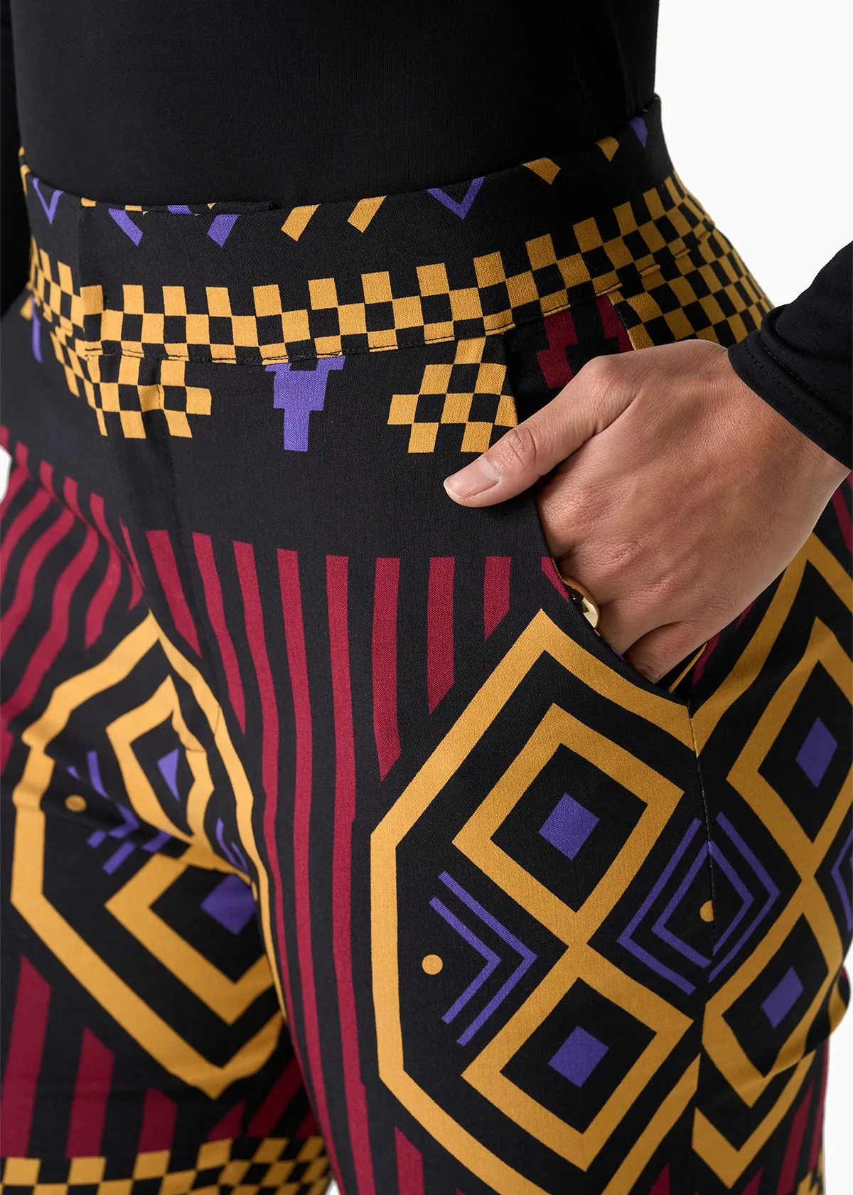 Talia Women's African Print Stretch Pants (Black Burgundy Tribal) sold by D'iyanu product image thumbnail 4