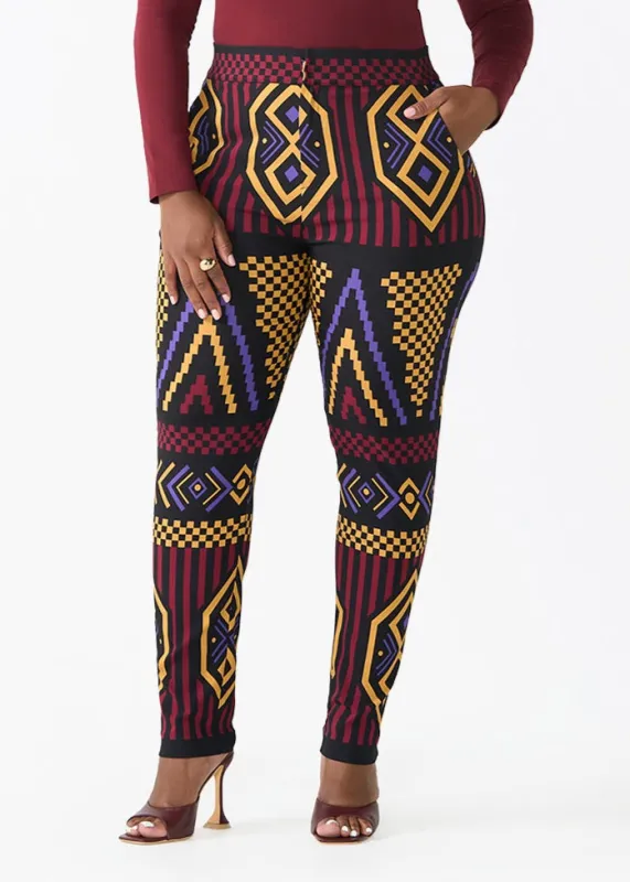 Talia Women's African Print Stretch Pants (Black Burgundy Tribal) sold by D'iyanu