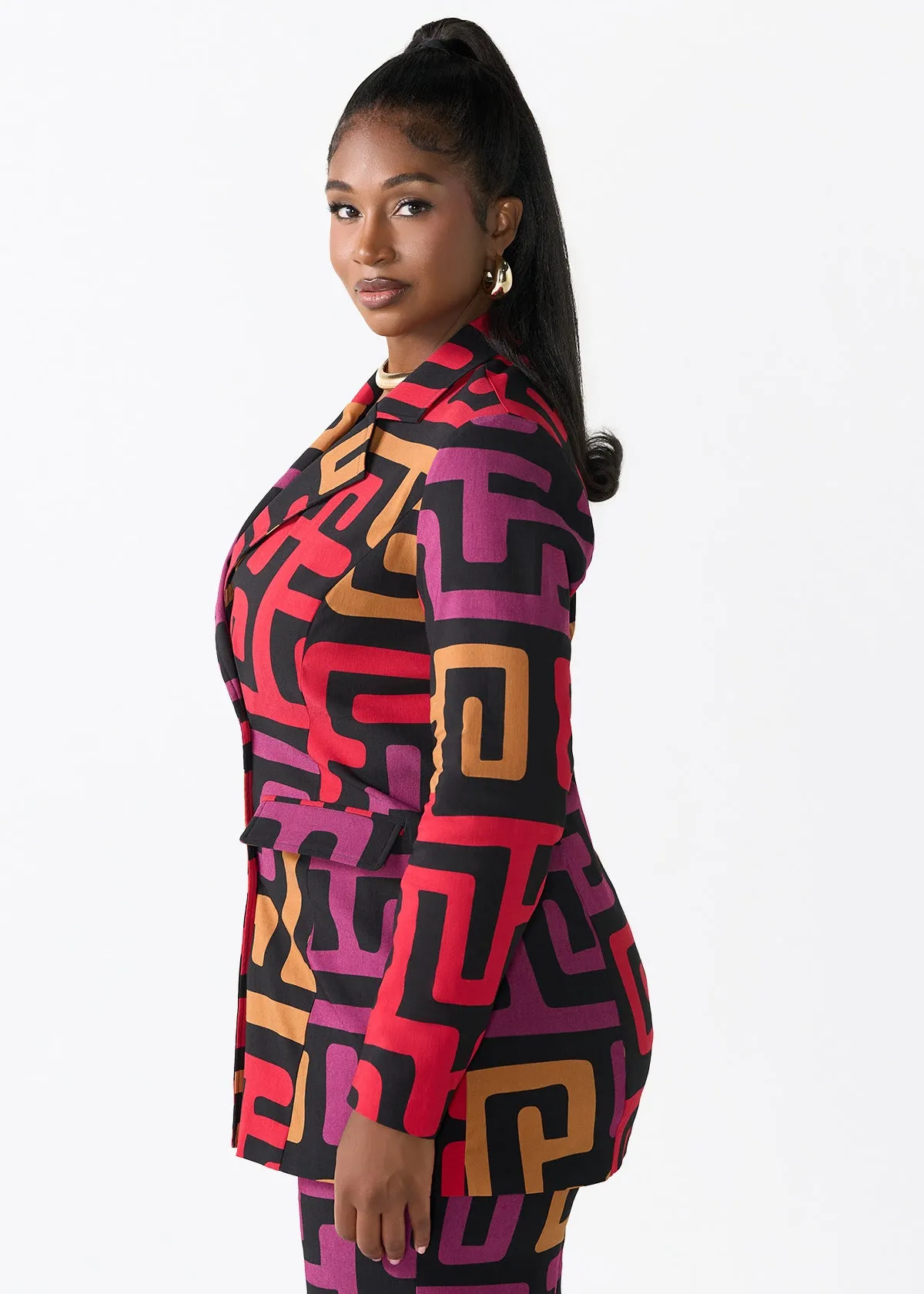 Uyai Women's African Print Stretch Blazer (Black Berry Kuba) sold by D'iyanu product image thumbnail 4