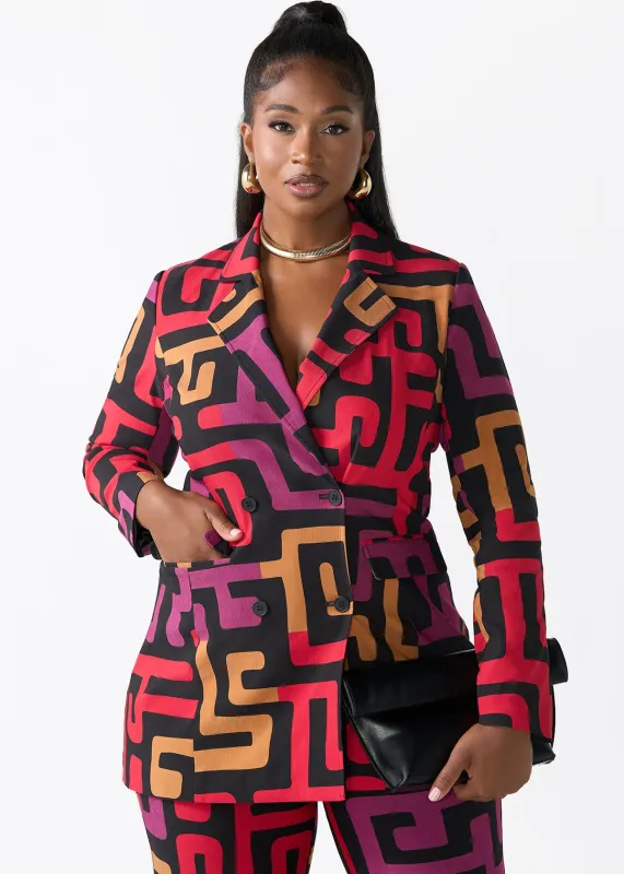 Uyai Women's African Print Stretch Blazer (Black Berry Kuba) sold by D'iyanu