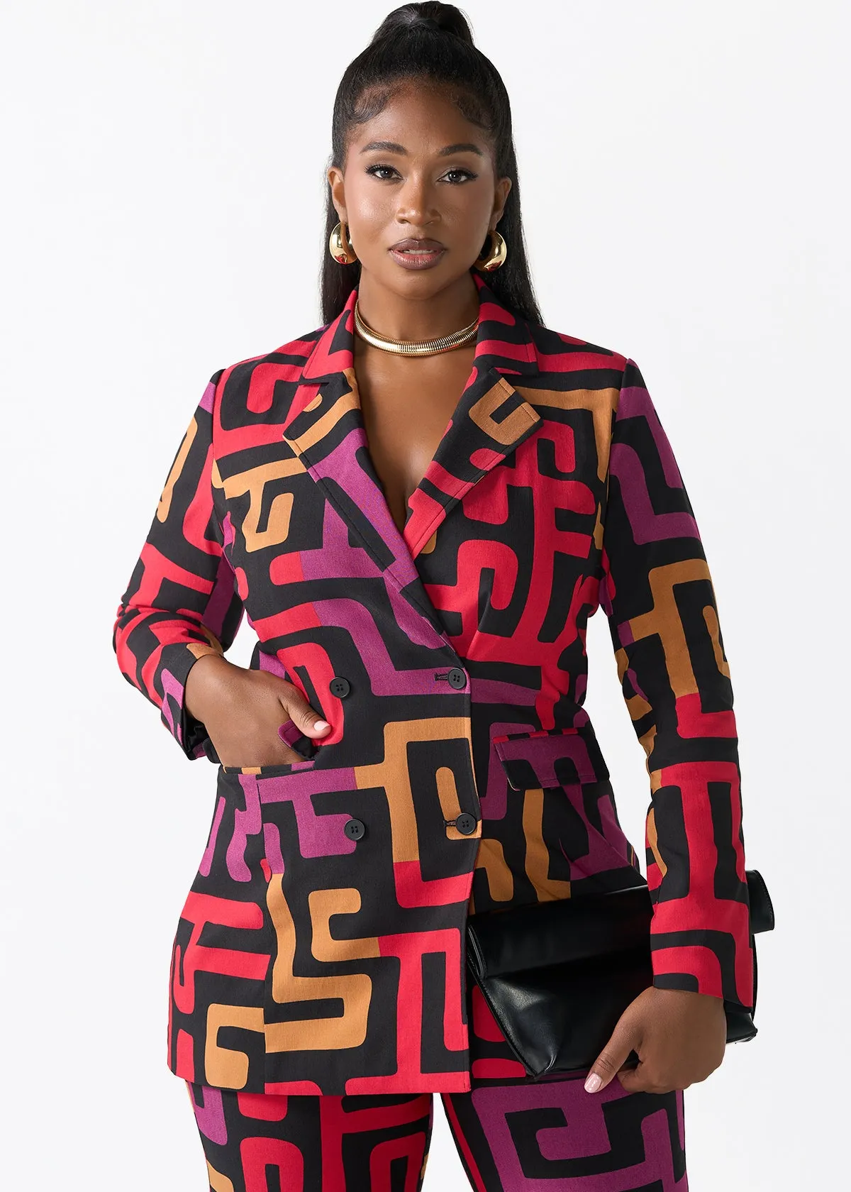 Uyai Women's African Print Stretch Blazer (Black Berry Kuba) sold by D'iyanu