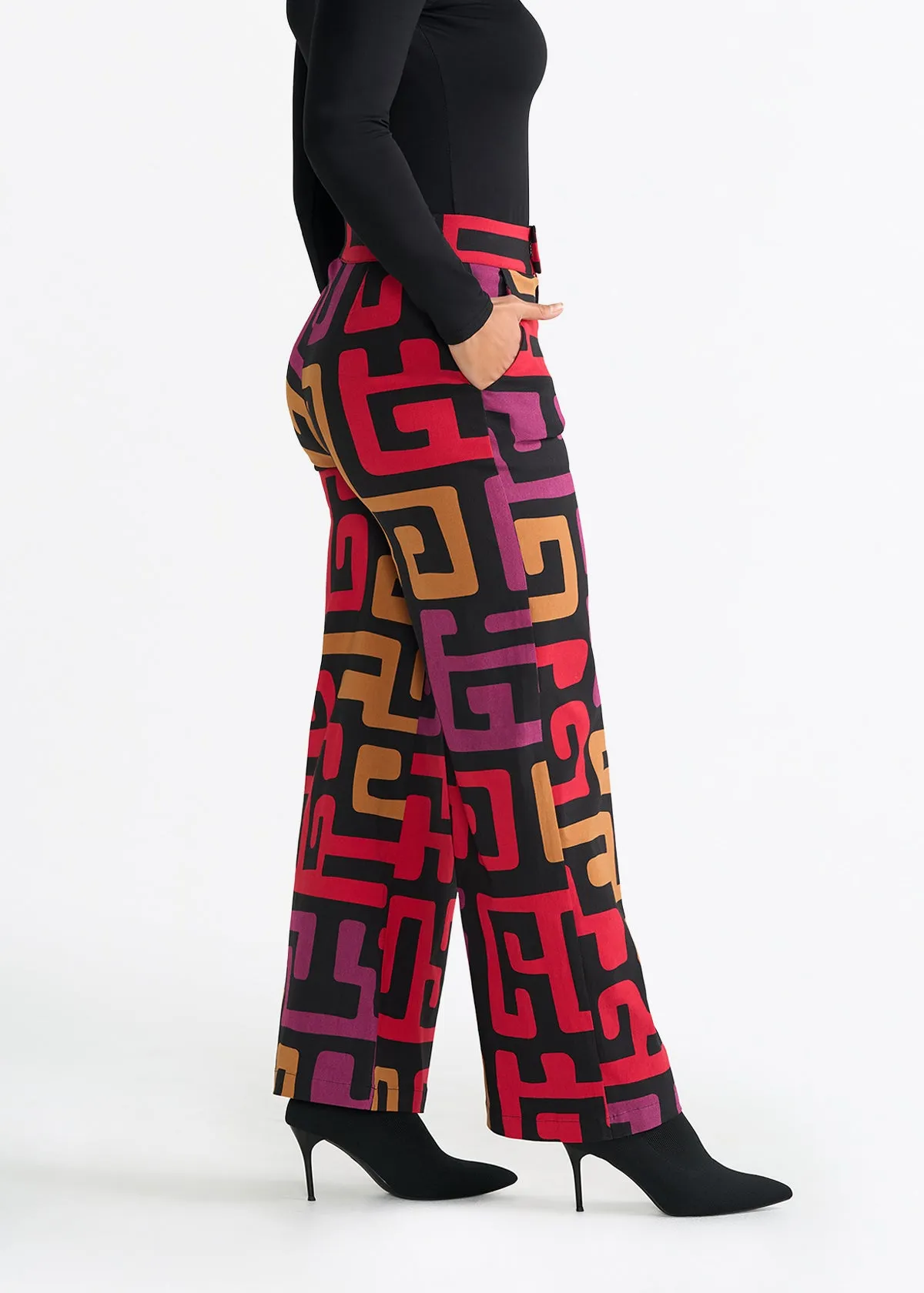 Thema Women's African Print Stretch Wide Leg Pants (Black Berry Kuba) sold by D'iyanu product image thumbnail 3