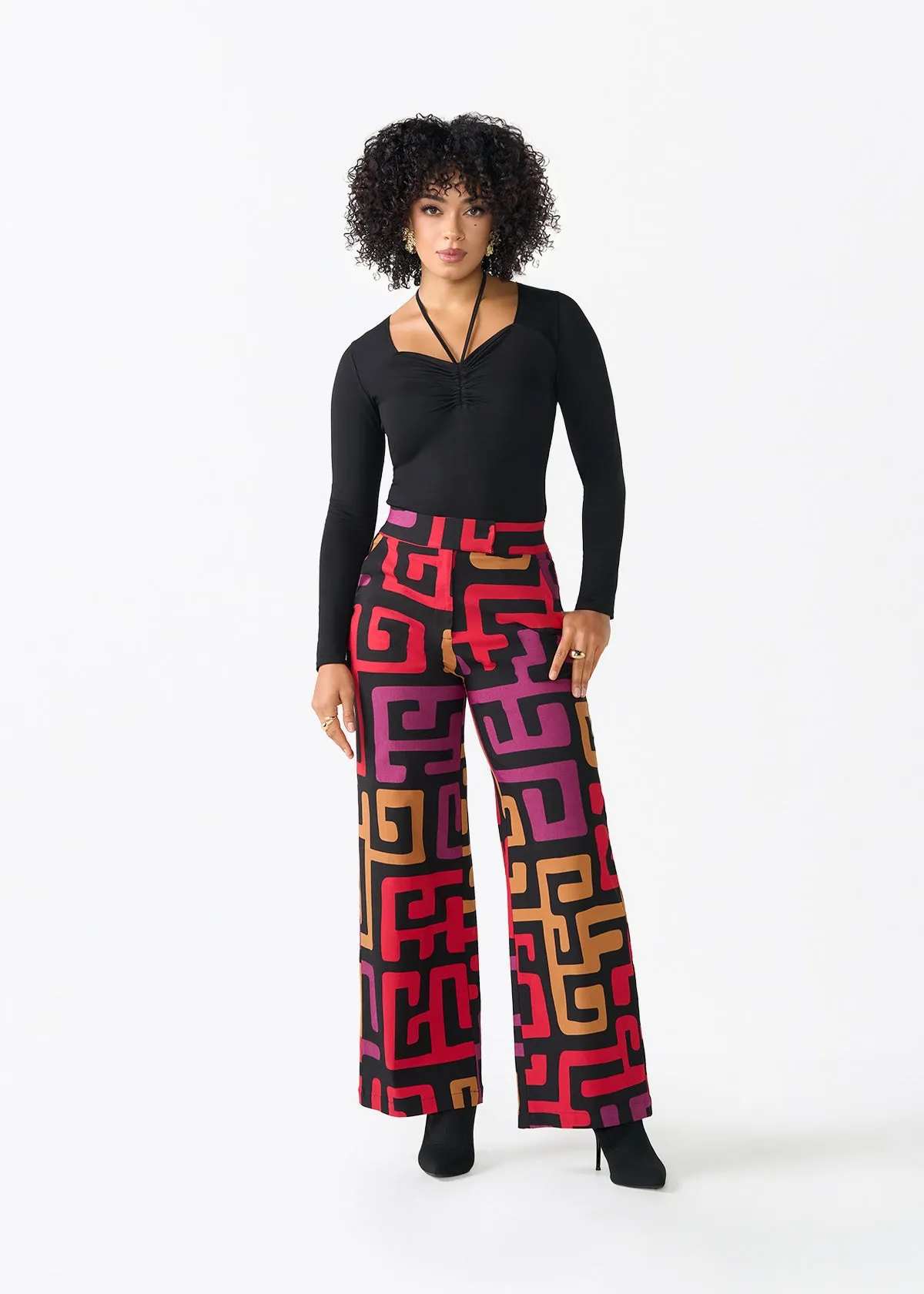 Thema Women's African Print Stretch Wide Leg Pants (Black Berry Kuba) sold by D'iyanu product image thumbnail 2