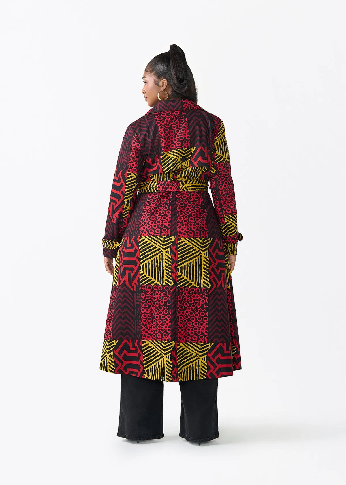 Ebony Women's African Print Utility Trench Coat (Black Cherry Multipattern) sold by D'iyanu product image thumbnail 4