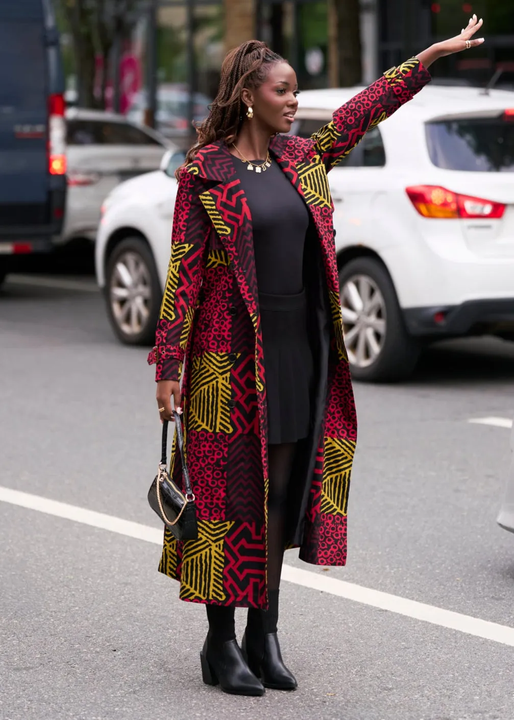 Ebony Women's African Print Utility Trench Coat (Black Cherry Multipattern) sold by D'iyanu