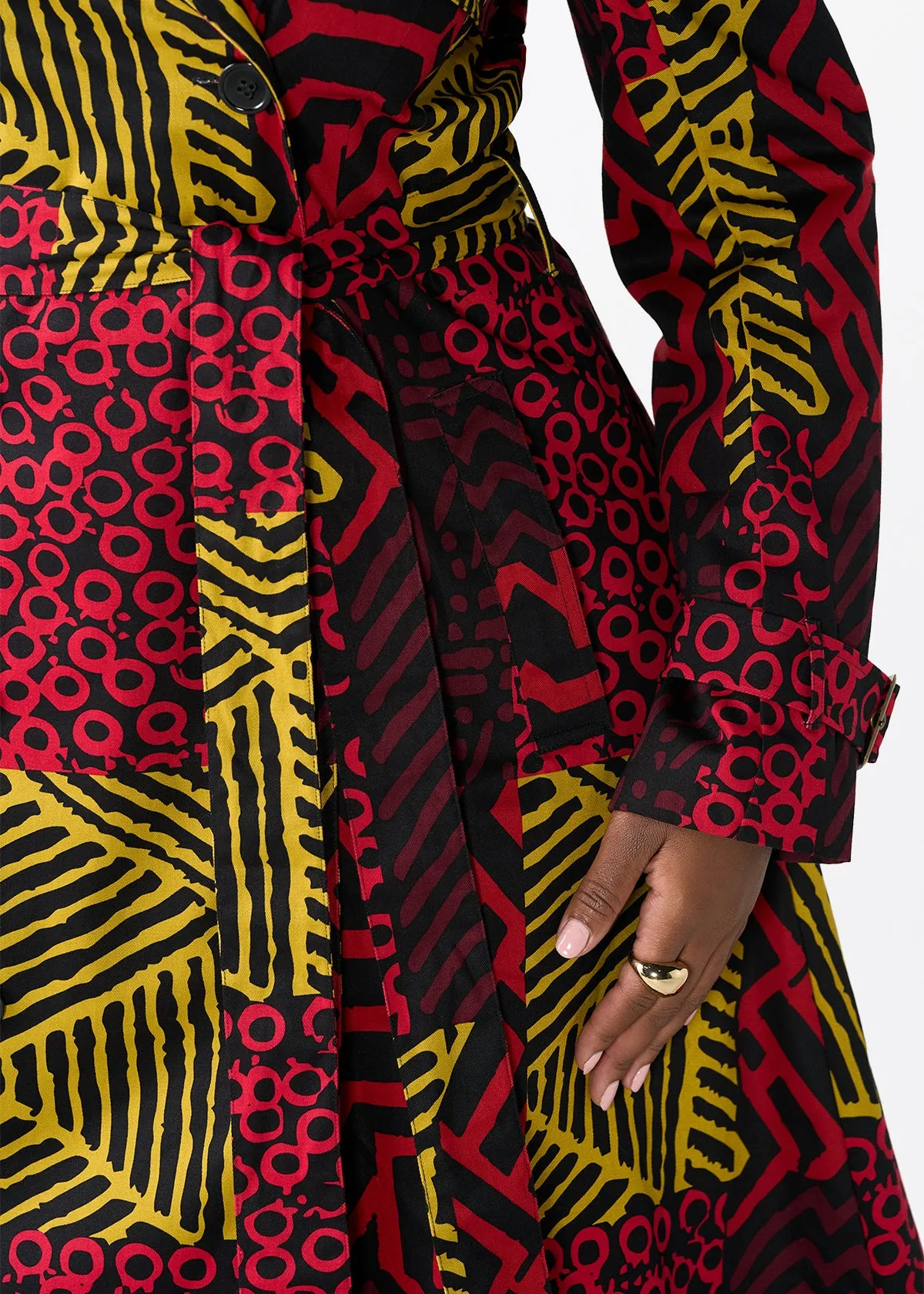 Ebony Women's African Print Utility Trench Coat (Black Cherry Multipattern) sold by D'iyanu product image thumbnail 3