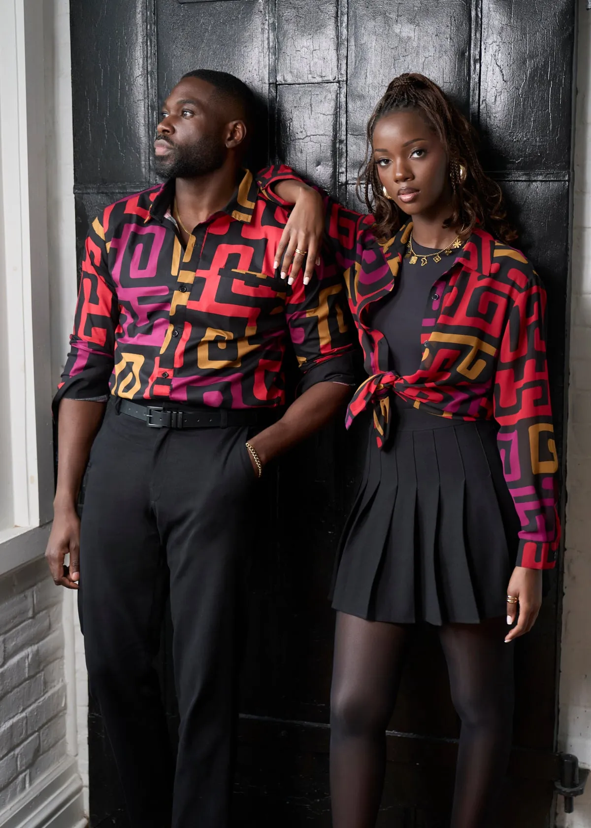 Mazi Men's African Print Button-up Shirt (Black Berry Kuba) sold by D'iyanu product image thumbnail 4