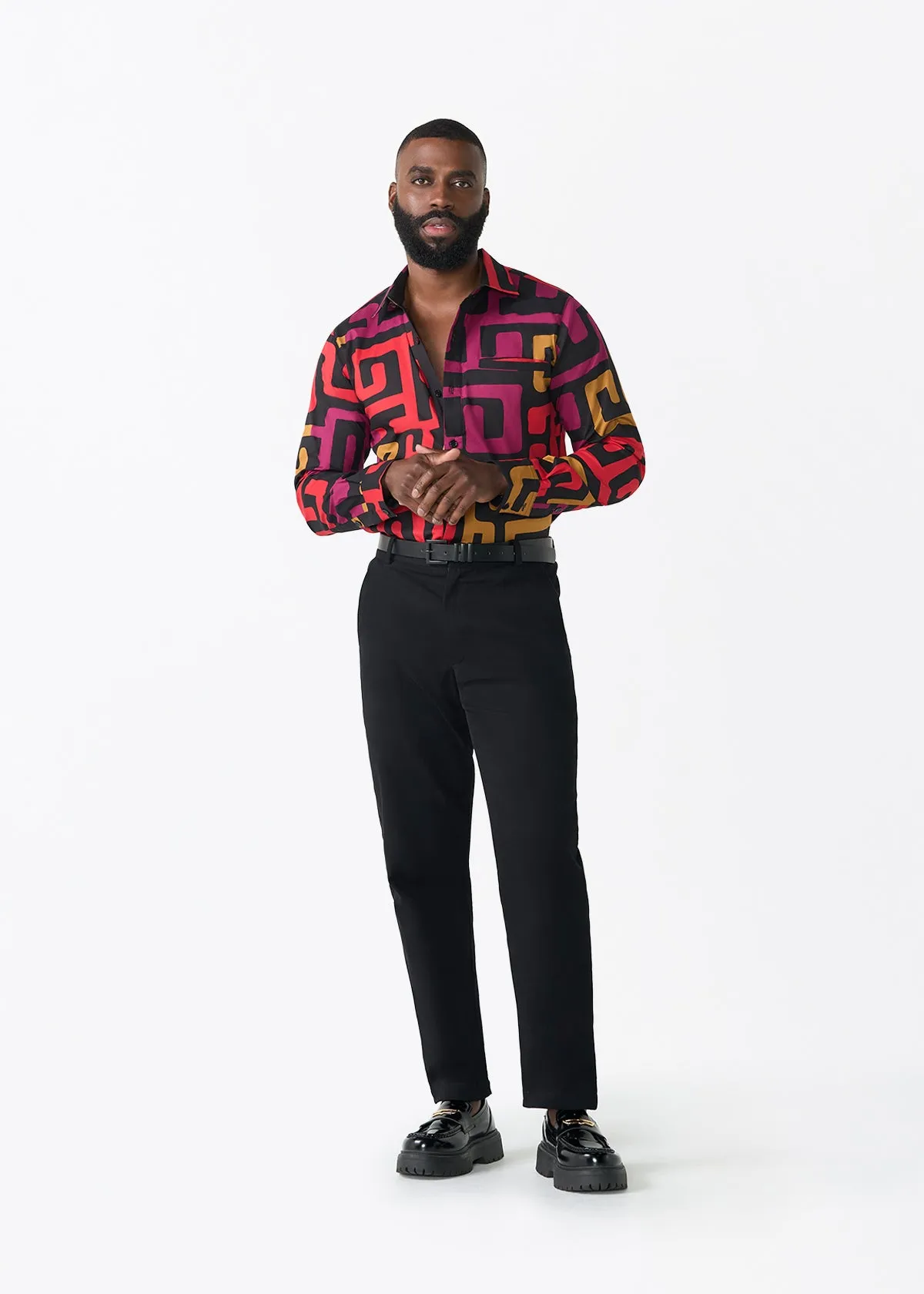 Mazi Men's African Print Button-up Shirt (Black Berry Kuba) sold by D'iyanu product image thumbnail 2