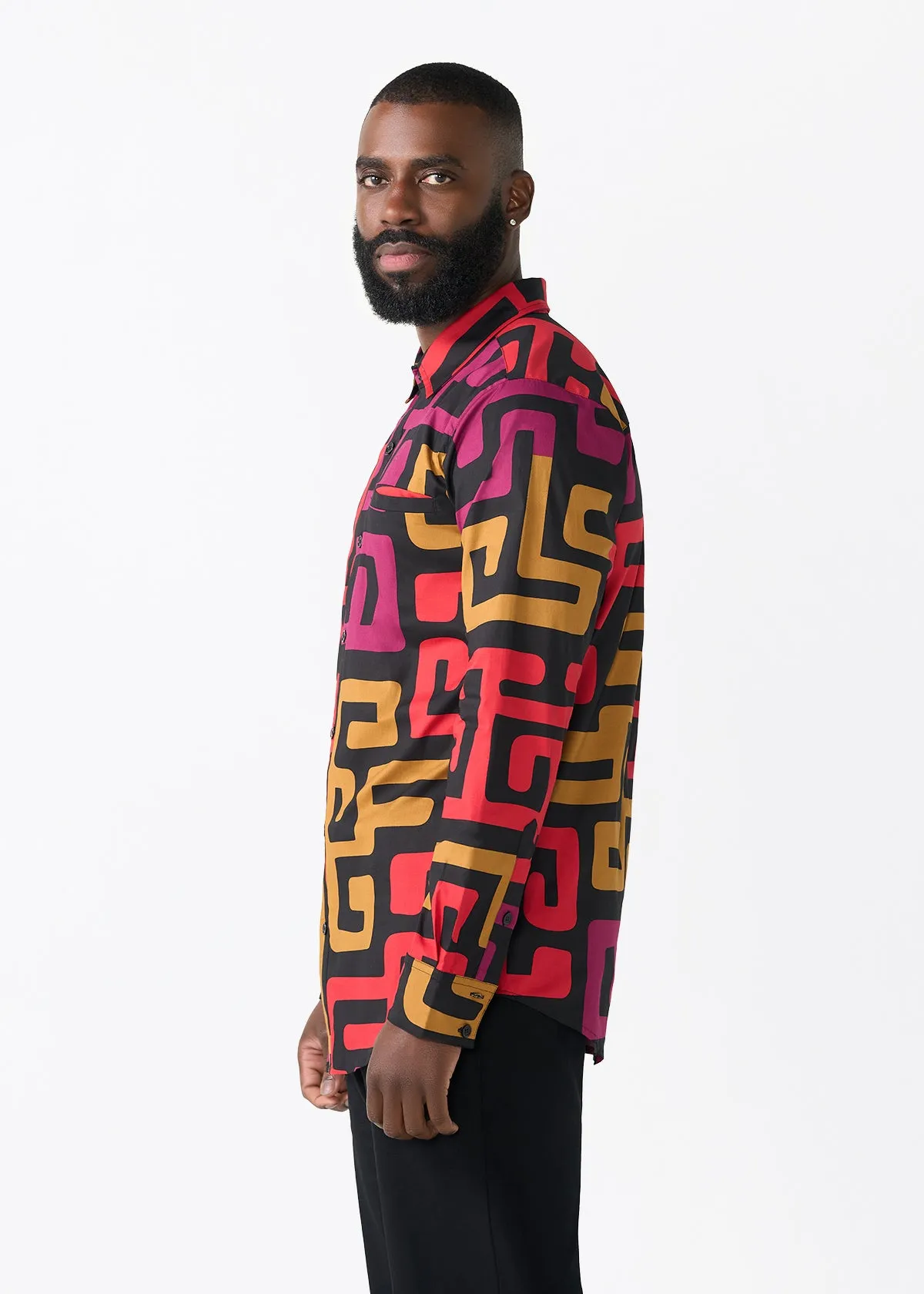 Mazi Men's African Print Button-up Shirt (Black Berry Kuba) sold by D'iyanu product image thumbnail 3