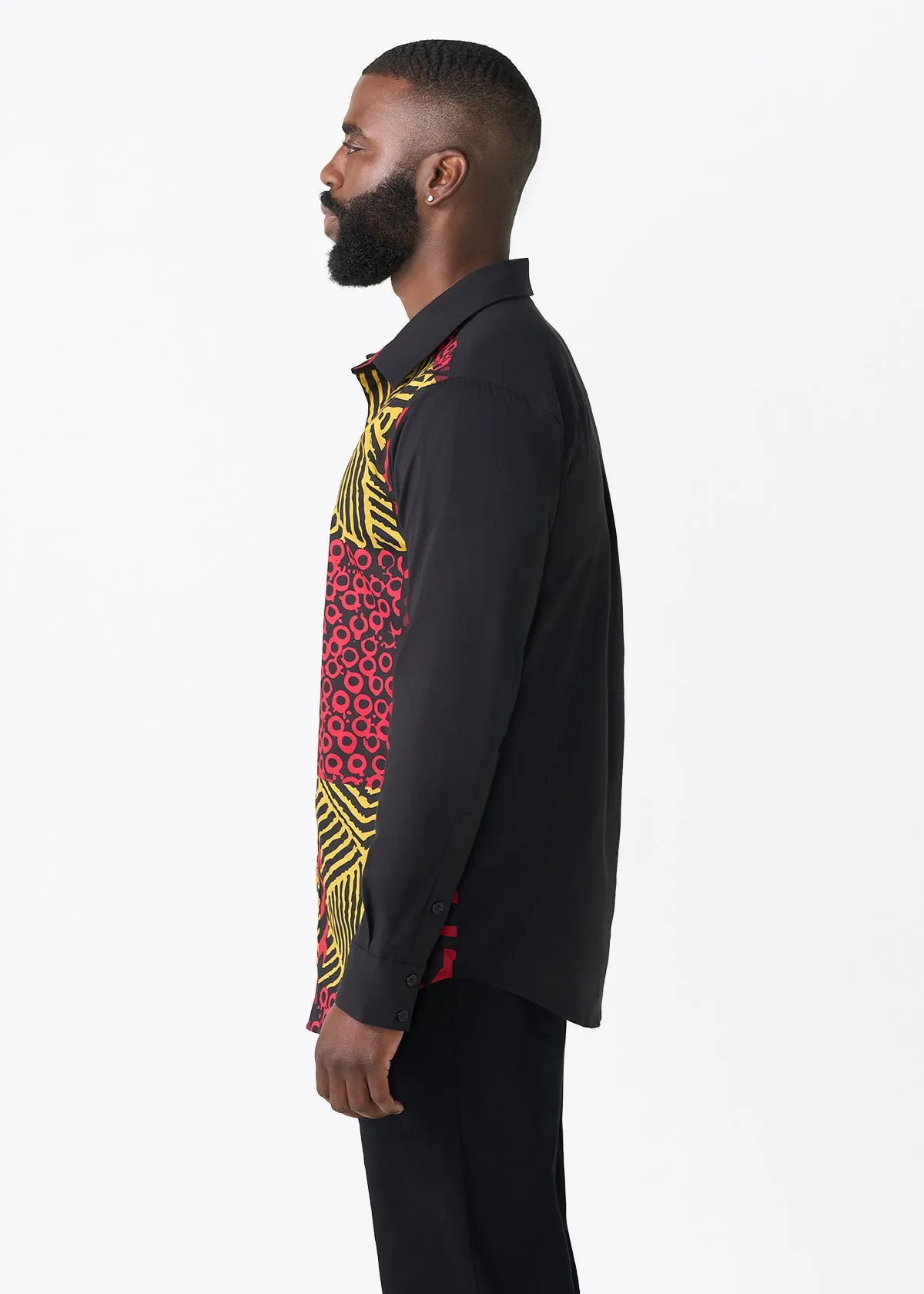 Sipho Men's African Print Button-up Shirt (Black Cherry Multipattern) sold by D'iyanu product image thumbnail 3