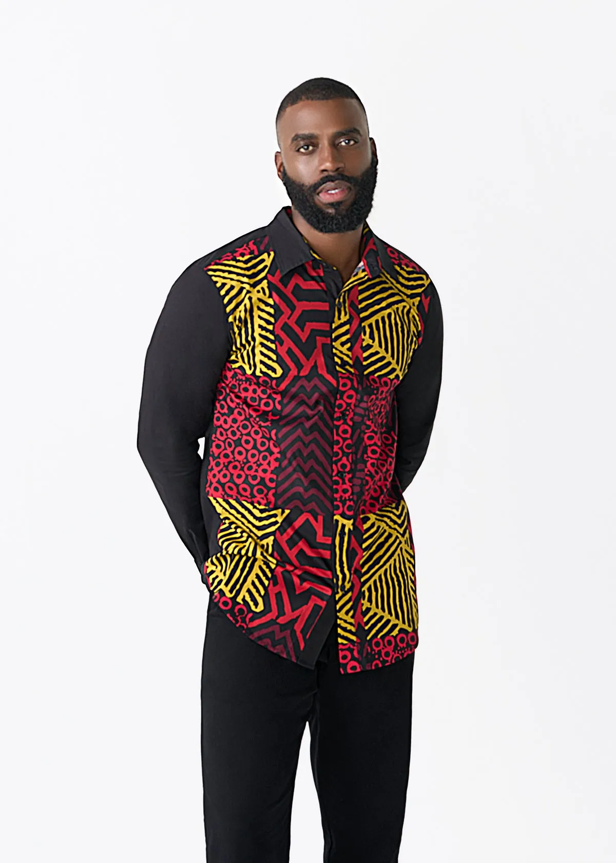 Sipho Men's African Print Button-up Shirt (Black Cherry Multipattern) sold by D'iyanu product image thumbnail 4