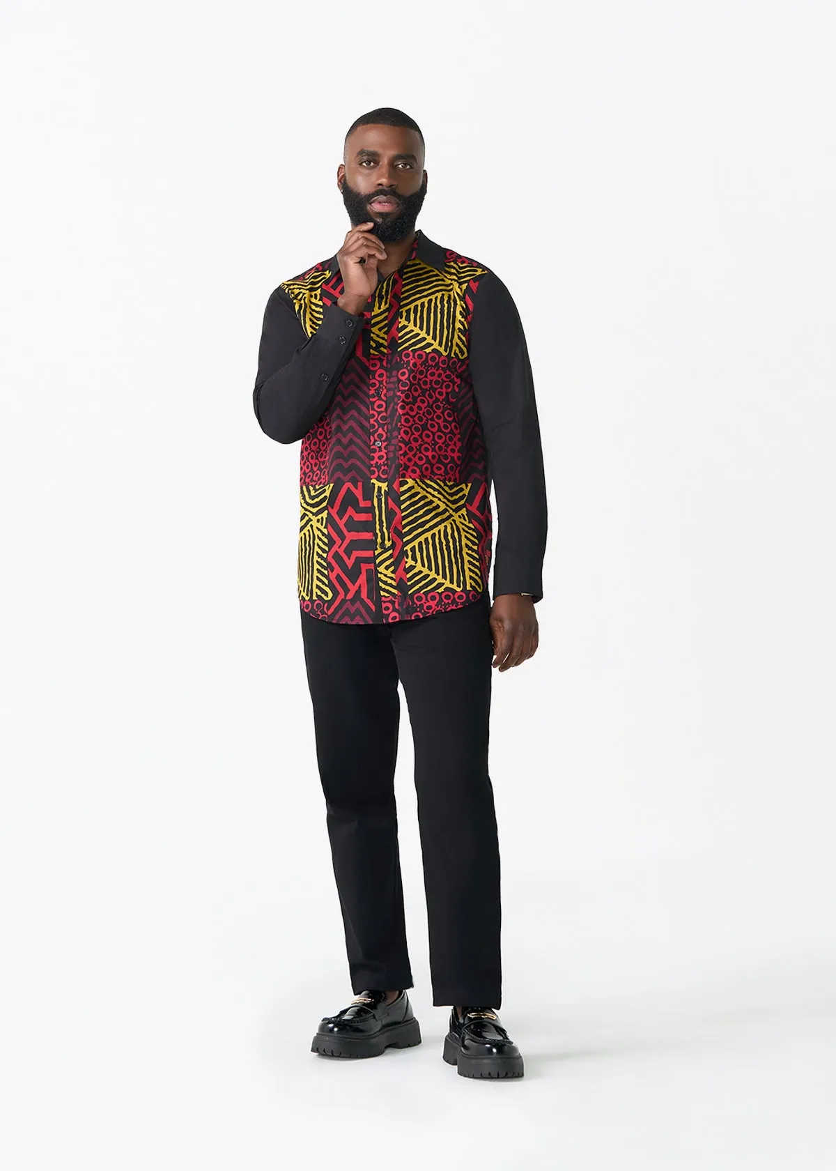 Sipho Men's African Print Button-up Shirt (Black Cherry Multipattern) sold by D'iyanu product image thumbnail 2