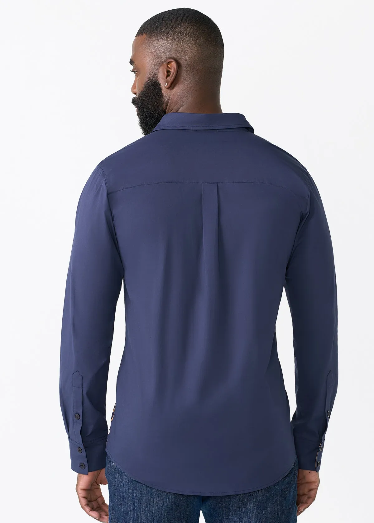 Sipho Men's African Print Button-up Shirt (Navy Tan Tribal) sold by D'iyanu product image thumbnail 4