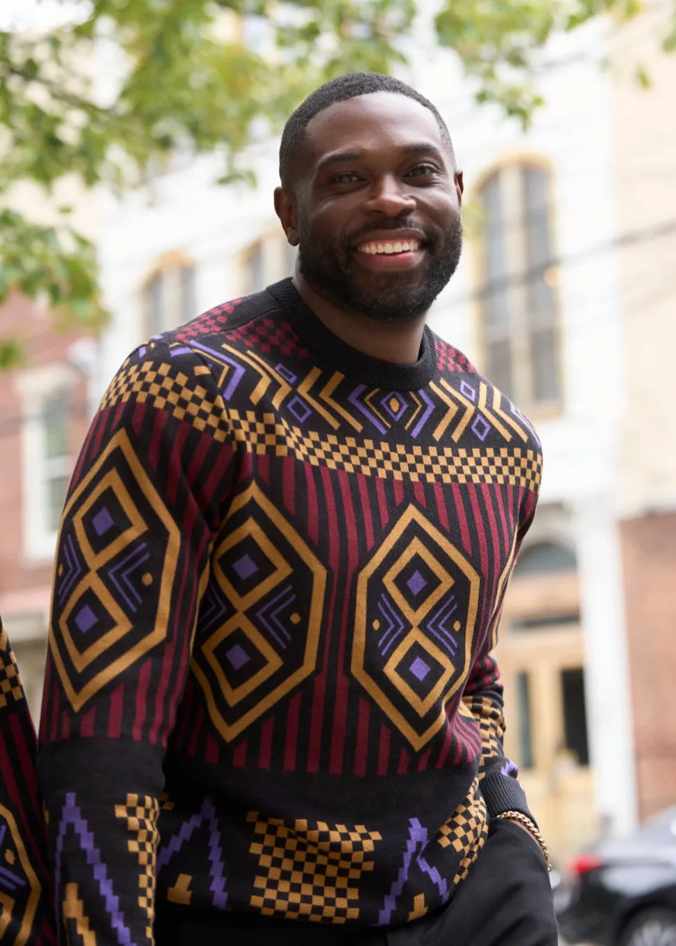 Asaye Men's African Print Crew Neck Sweater (Black Burgundy Tribal) sold by D'iyanu