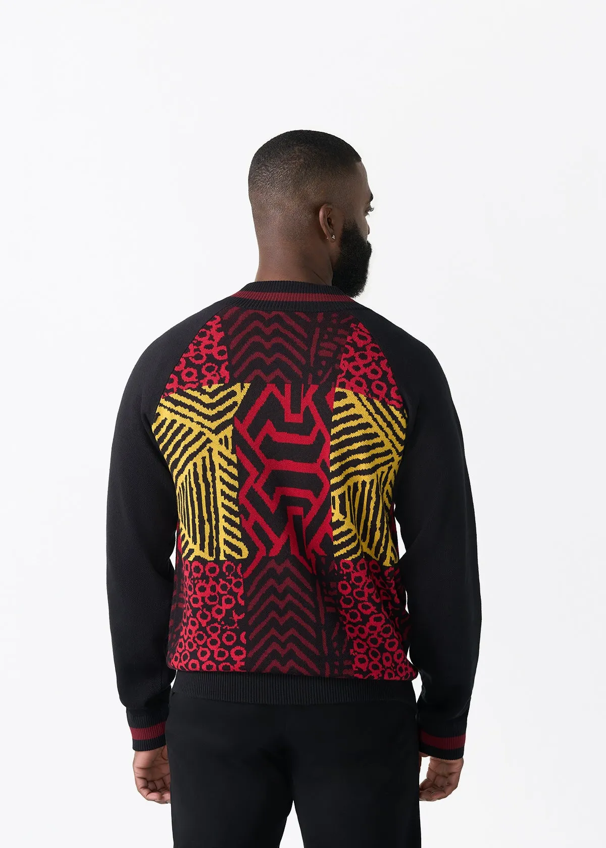 Togo Men's African Print Zip-Up Sweater (Black Cherry Multipattern) sold by D'iyanu product image thumbnail 5