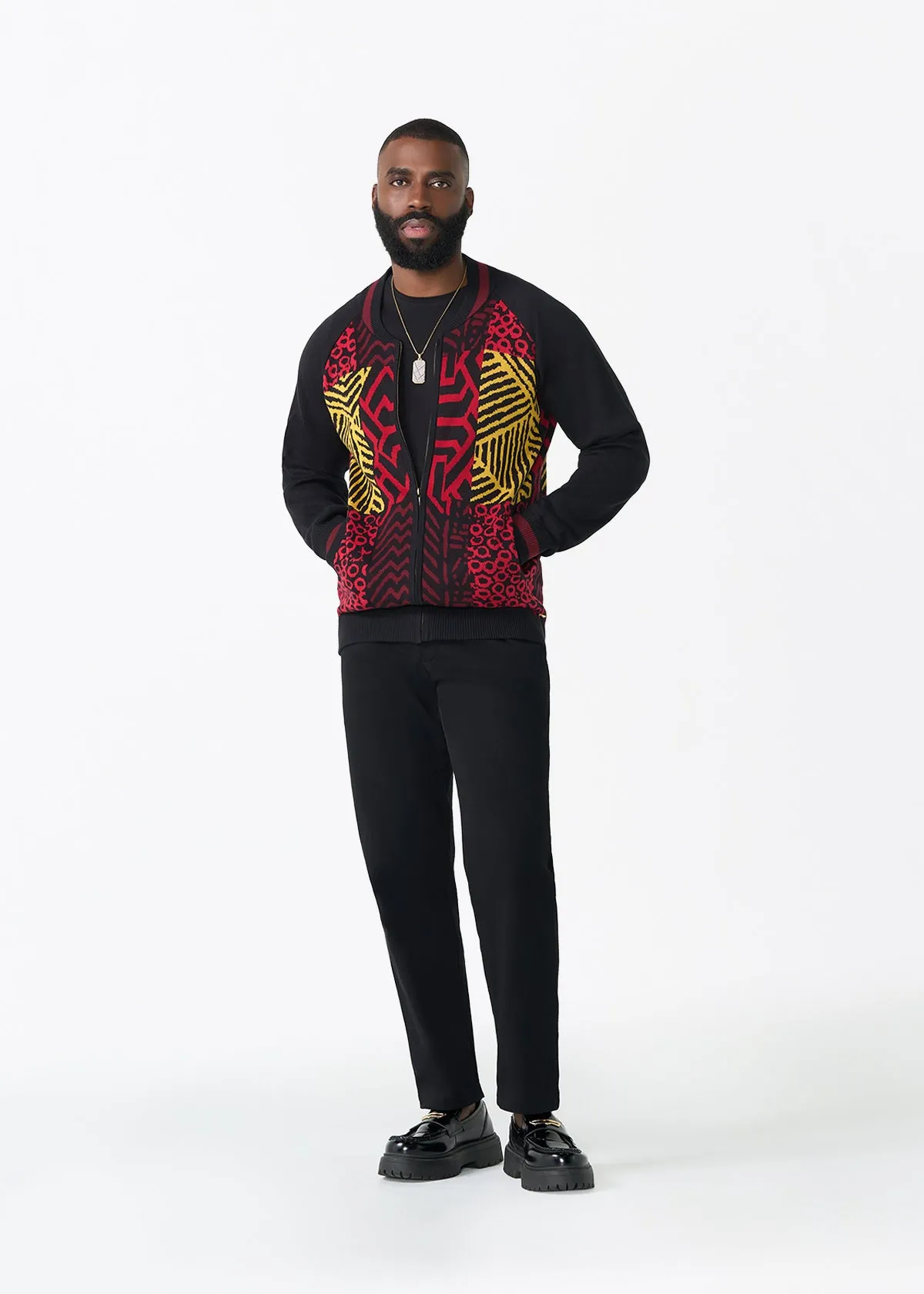Togo Men's African Print Zip-Up Sweater (Black Cherry Multipattern) sold by D'iyanu product image thumbnail 2