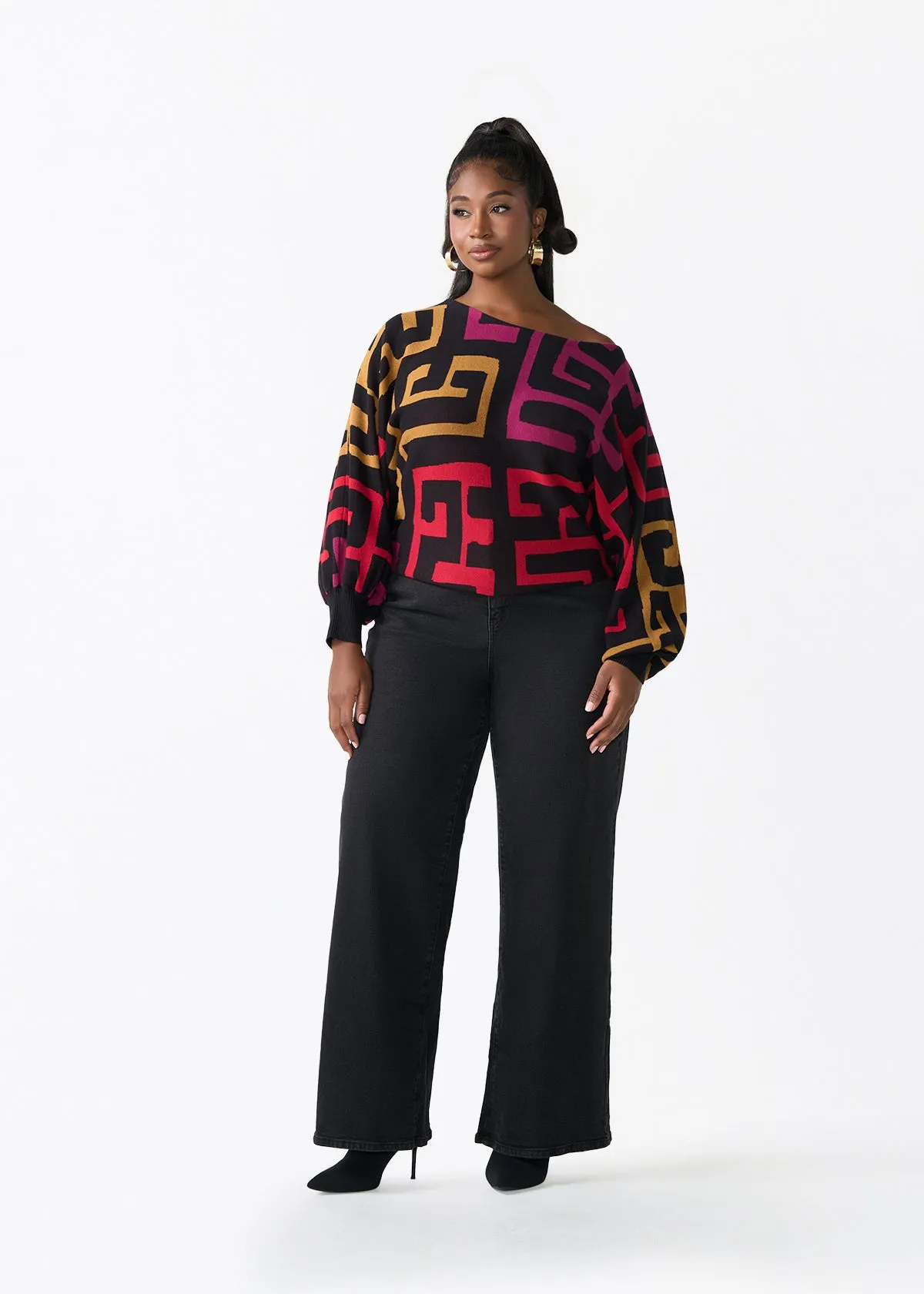 Nafeesa Women's African Print Cropped Sweater (Black Berry Kuba) sold by D'iyanu product image thumbnail 2