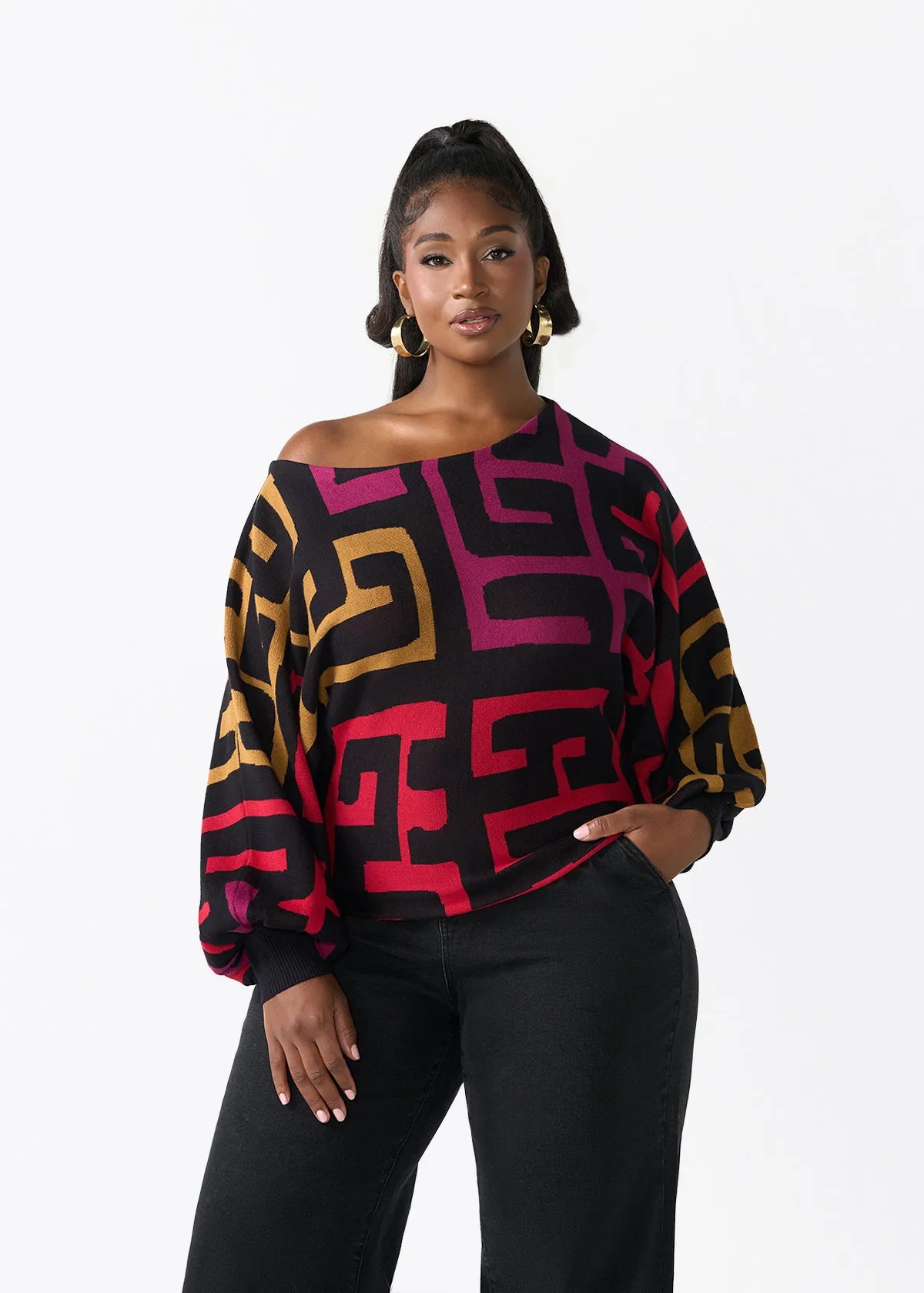 Nafeesa Women's African Print Cropped Sweater (Black Berry Kuba) sold by D'iyanu