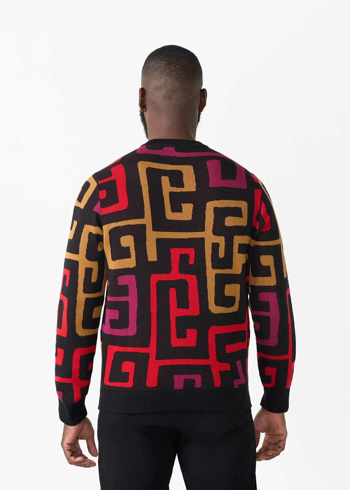 Asaye Men's African Print Crew Neck Sweater (Black Berry Kuba) sold by D'iyanu product image thumbnail 4