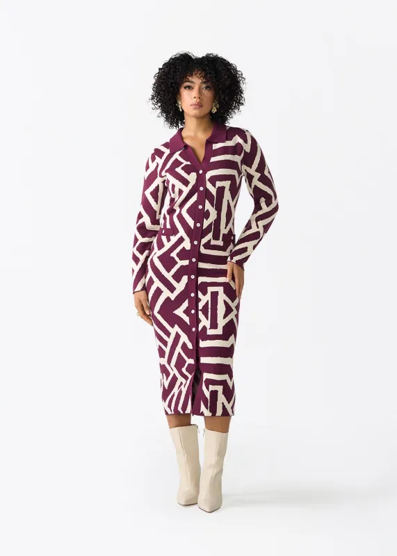 Fawzia Women's African Print Button-Up Sweater Dress (Cream Berry Tribal) sold by D'iyanu