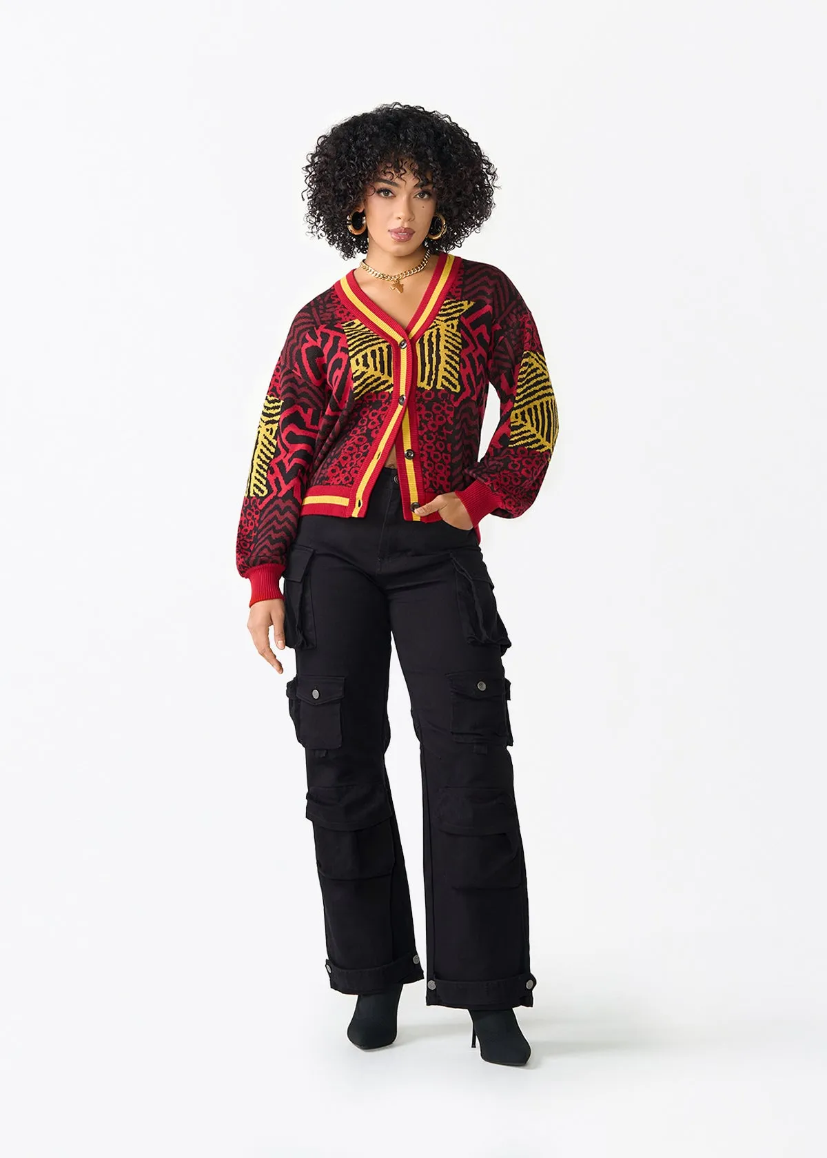 Ayaan Women's African Print Cropped Cardigan (Black Cherry Multipattern) sold by D'iyanu product image thumbnail 2