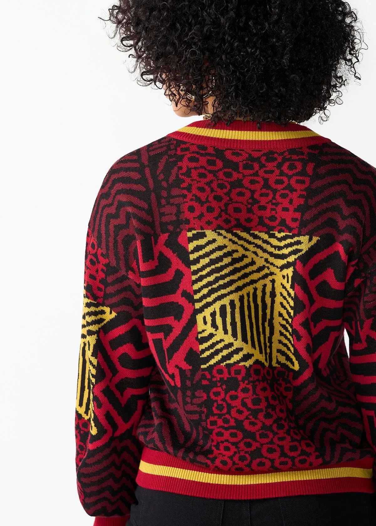 Ayaan Women's African Print Cropped Cardigan (Black Cherry Multipattern) sold by D'iyanu product image thumbnail 4