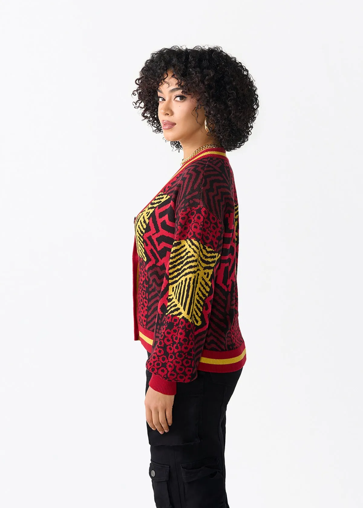 Ayaan Women's African Print Cropped Cardigan (Black Cherry Multipattern) sold by D'iyanu product image thumbnail 3