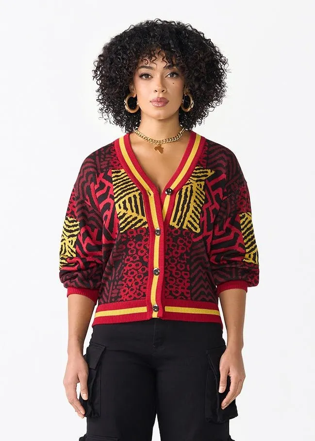 Ayaan Women's African Print Cropped Cardigan (Black Cherry Multipattern) sold by D'iyanu