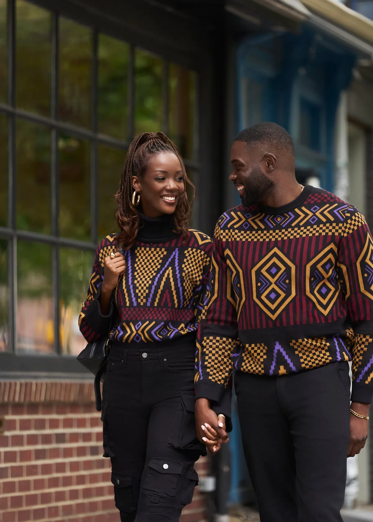 Noma Women's African Print Cropped Turtleneck Sweater (Black Burgundy Tribal) sold by D'iyanu product image thumbnail 5