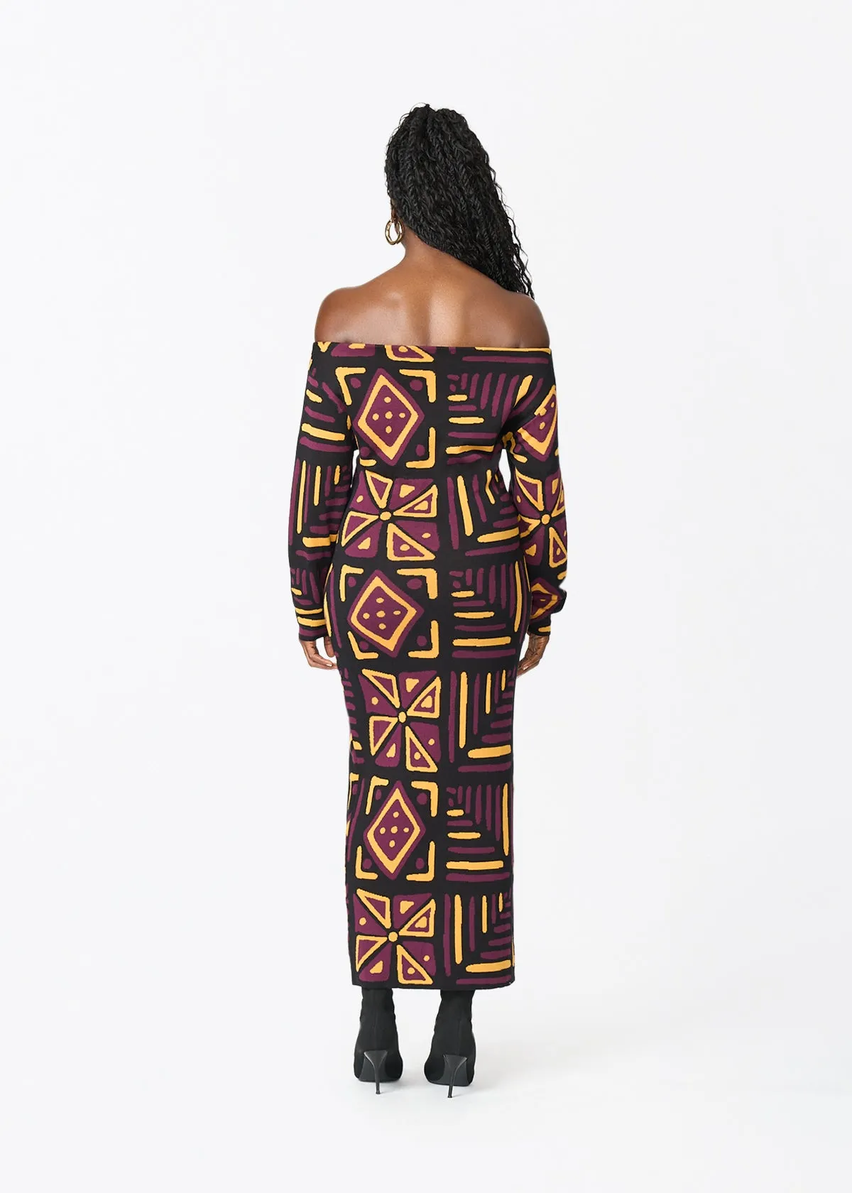 Ladi Women's African Print Sweater Dress (Plum Black Tribal) sold by D'iyanu product image thumbnail 3