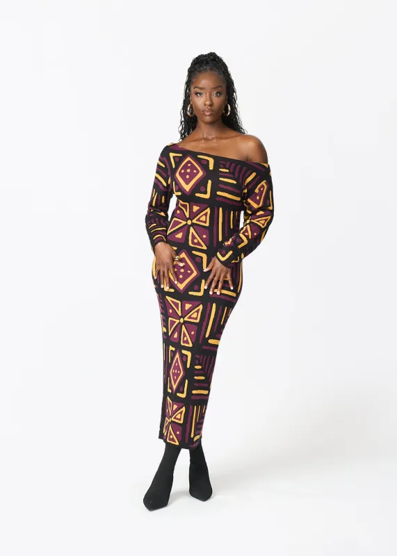 Ladi Women's African Print Sweater Dress (Plum Black Tribal) sold by D'iyanu