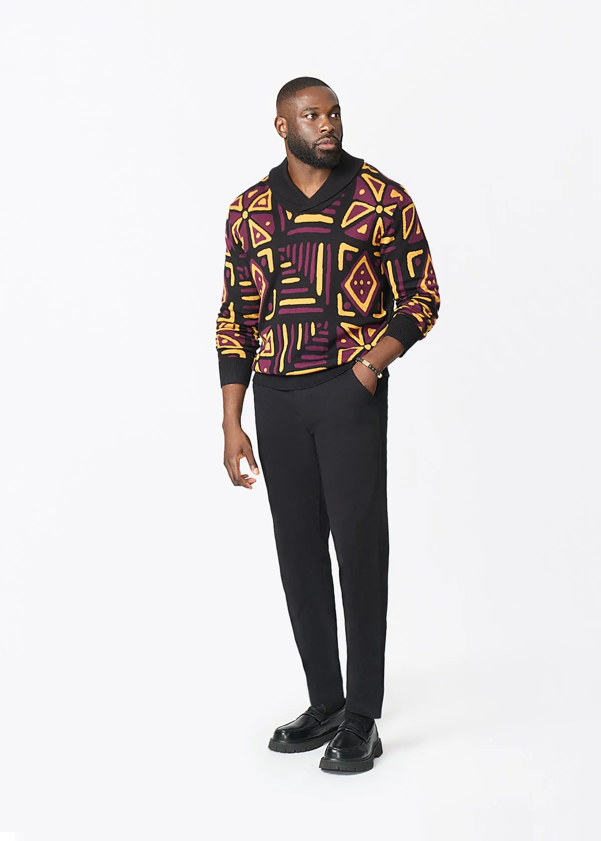 Iferan Men's African Print Sweater (Plum Black Tribal) - Clearance sold by D'iyanu product image thumbnail 2