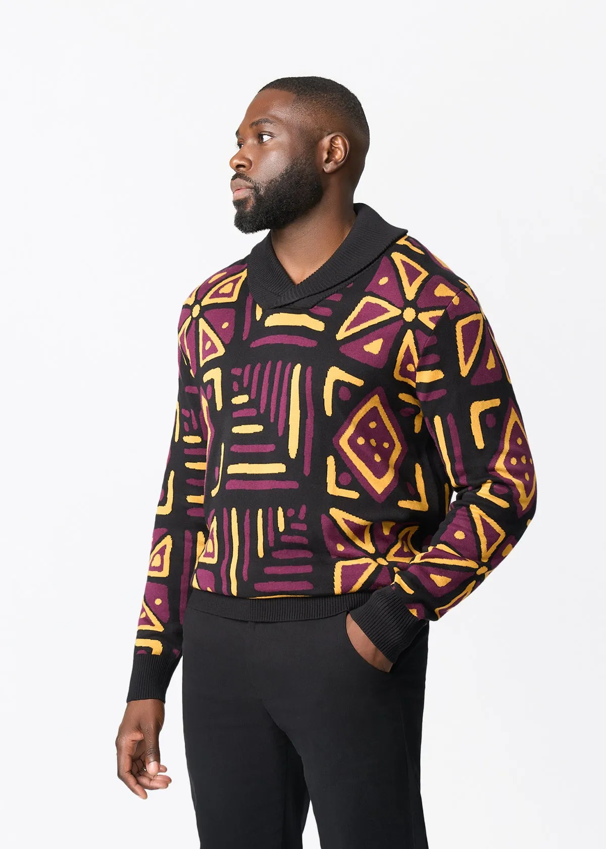 Iferan Men's African Print Sweater (Plum Black Tribal) - Clearance sold by D'iyanu product image thumbnail 3