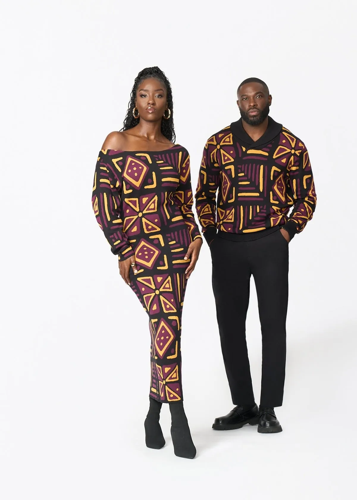 Iferan Men's African Print Sweater (Plum Black Tribal) - Clearance sold by D'iyanu product image thumbnail 5