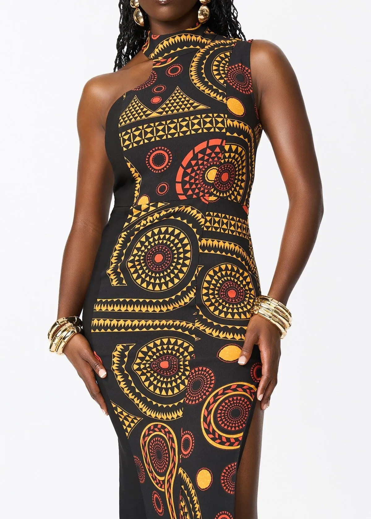 Jalia African Print Stretch Gown (Black Spice Medallion) sold by D'iyanu product image thumbnail 3