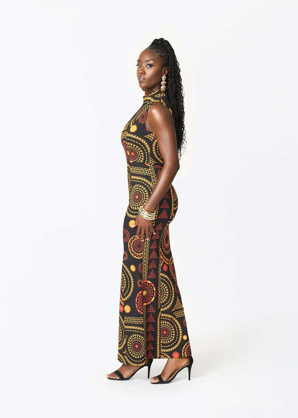 Jalia African Print Stretch Gown (Black Spice Medallion) sold by D'iyanu product image thumbnail 5