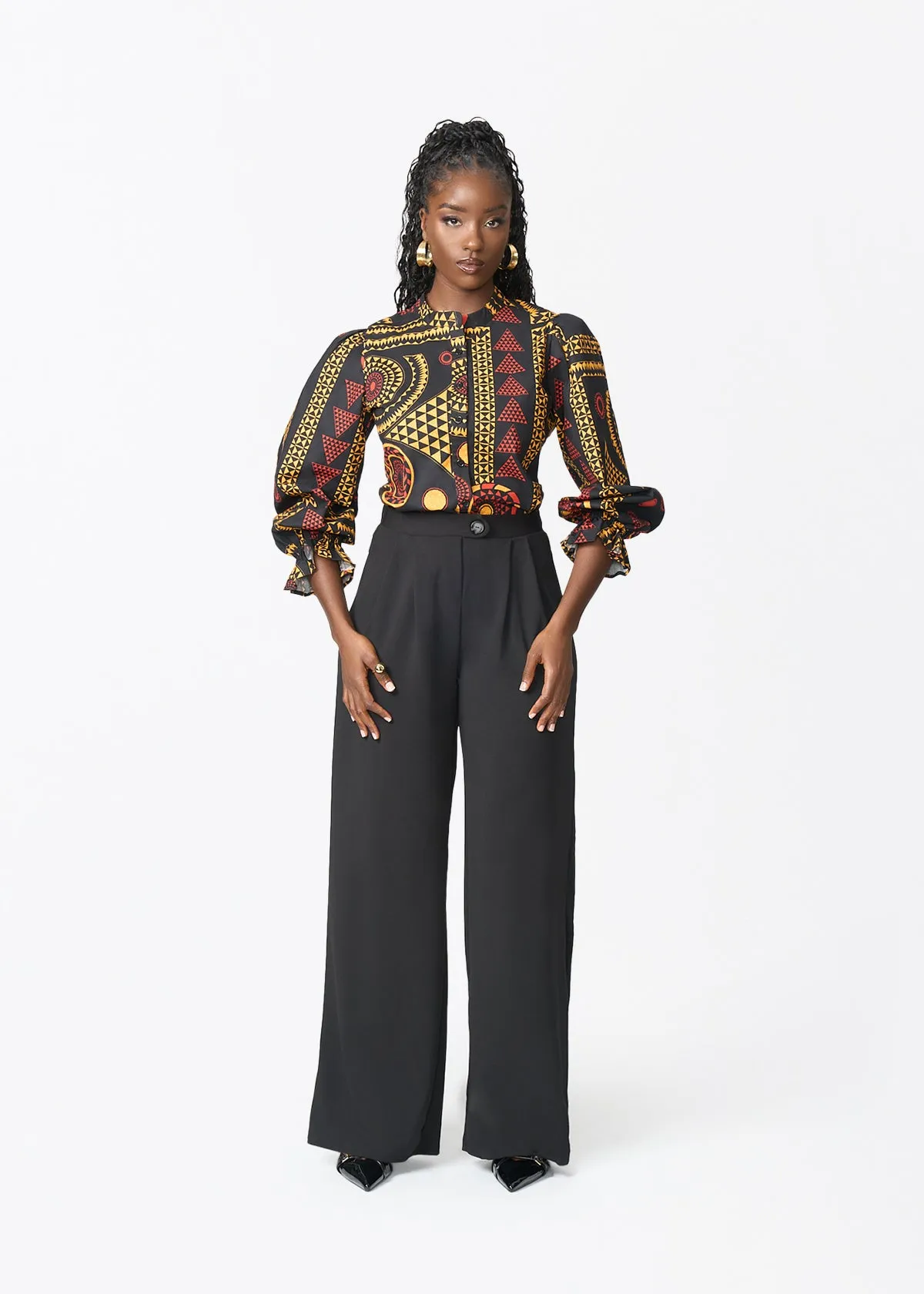 Jahzara Women's African Print Blouse (Black Spice Medallion) sold by D'iyanu product image thumbnail 3