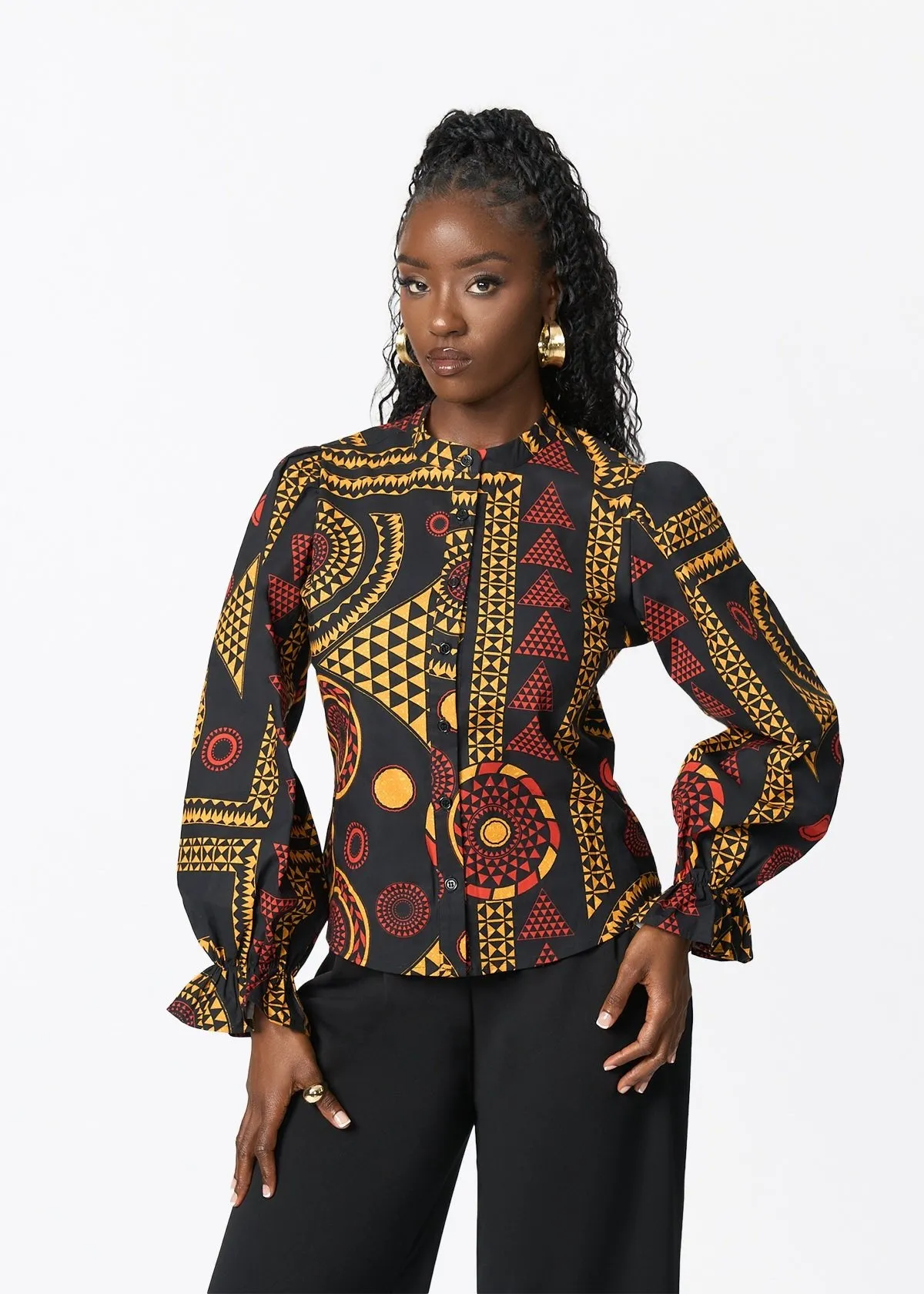Jahzara Women's African Print Blouse (Black Spice Medallion) sold by D'iyanu product image thumbnail 2