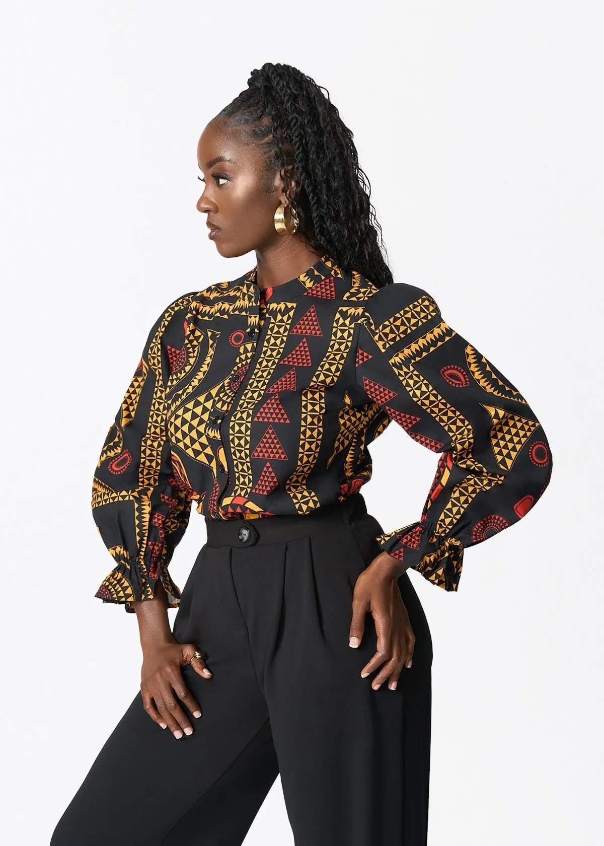 Jahzara Women's African Print Blouse (Black Spice Medallion) sold by D'iyanu product image thumbnail 5