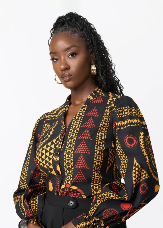 Jahzara Women's African Print Blouse (Black Spice Medallion) sold by D'iyanu