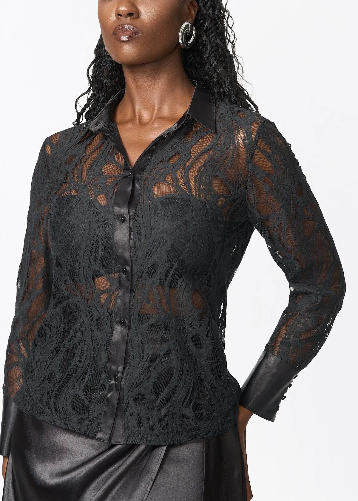 Tamika Women's Sheer Lace Blouse (Black) sold by D'iyanu product image thumbnail 2