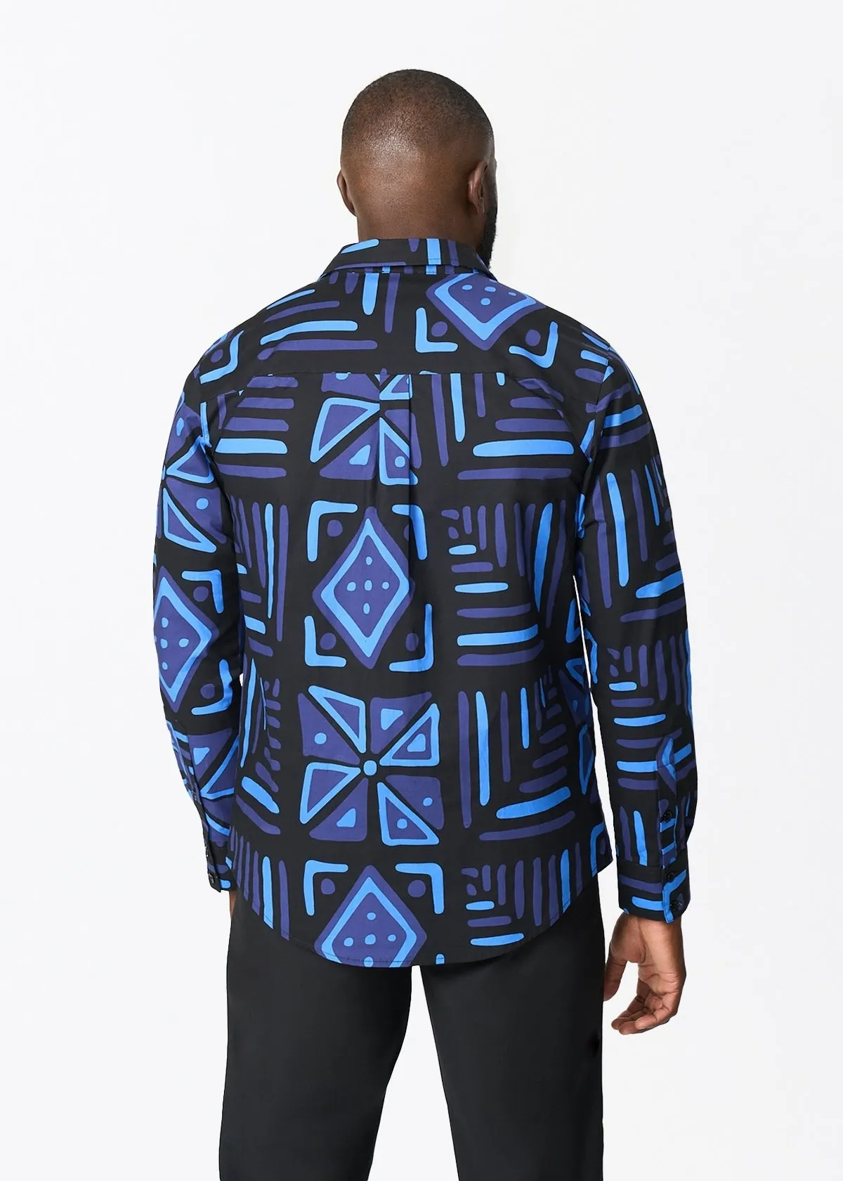 Mazi Men's African Print Button-up Shirt (Black Sapphire Tribal) sold by D'iyanu product image thumbnail 5