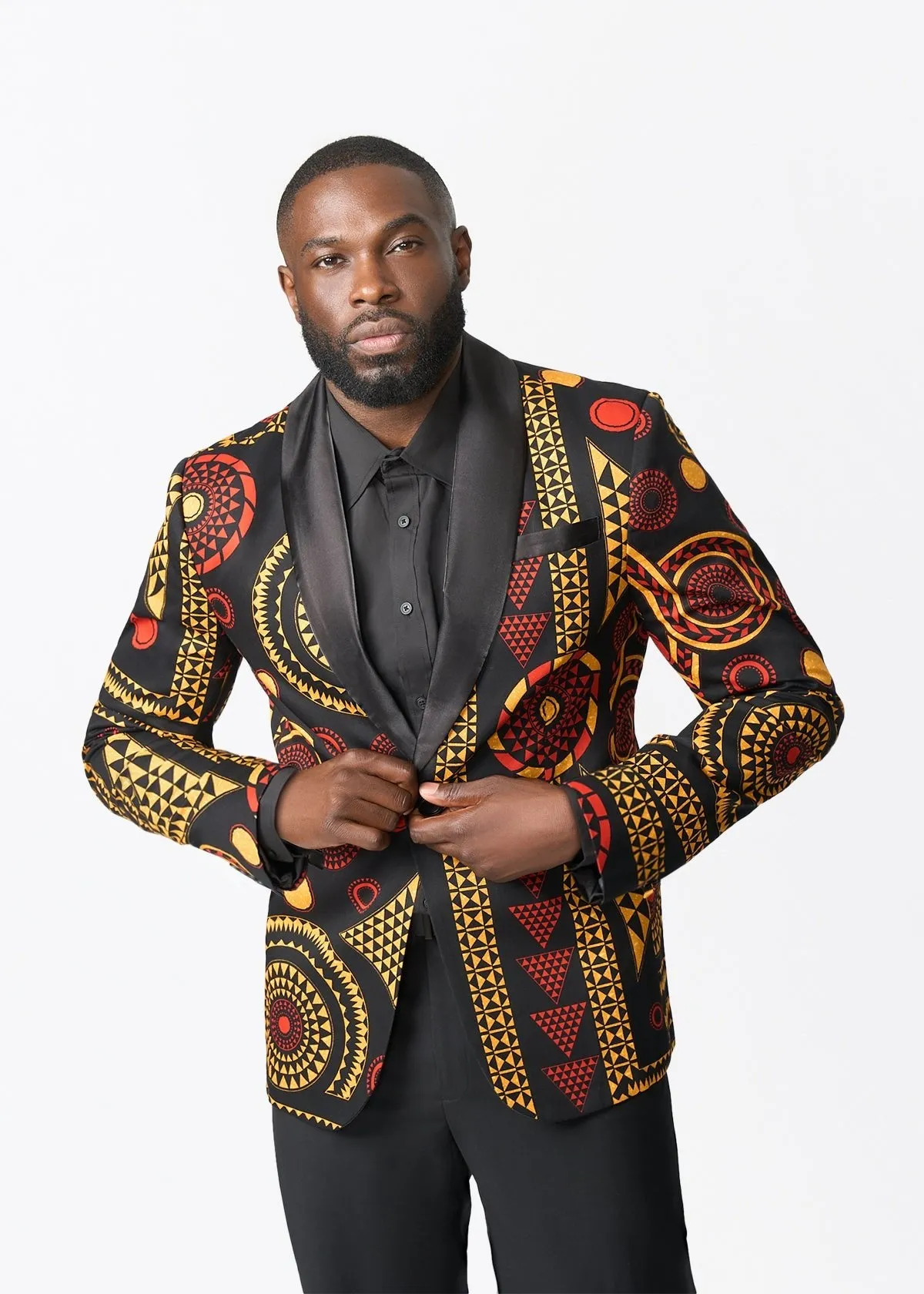 Aadan Men's African Print Blazer (Black Spice Medallion) sold by D'iyanu product image thumbnail 4