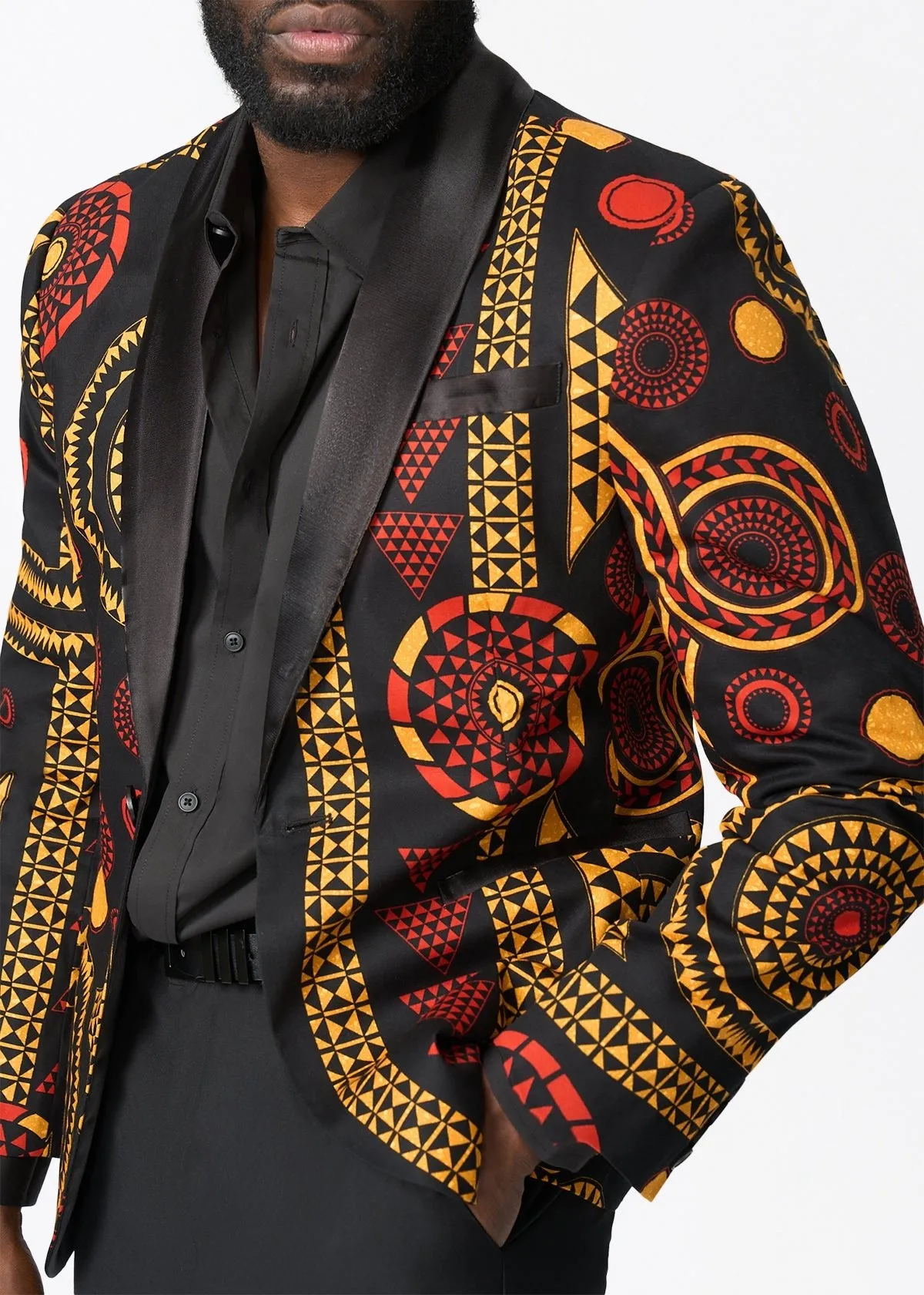 Aadan Men's African Print Blazer (Black Spice Medallion) sold by D'iyanu product image thumbnail 3