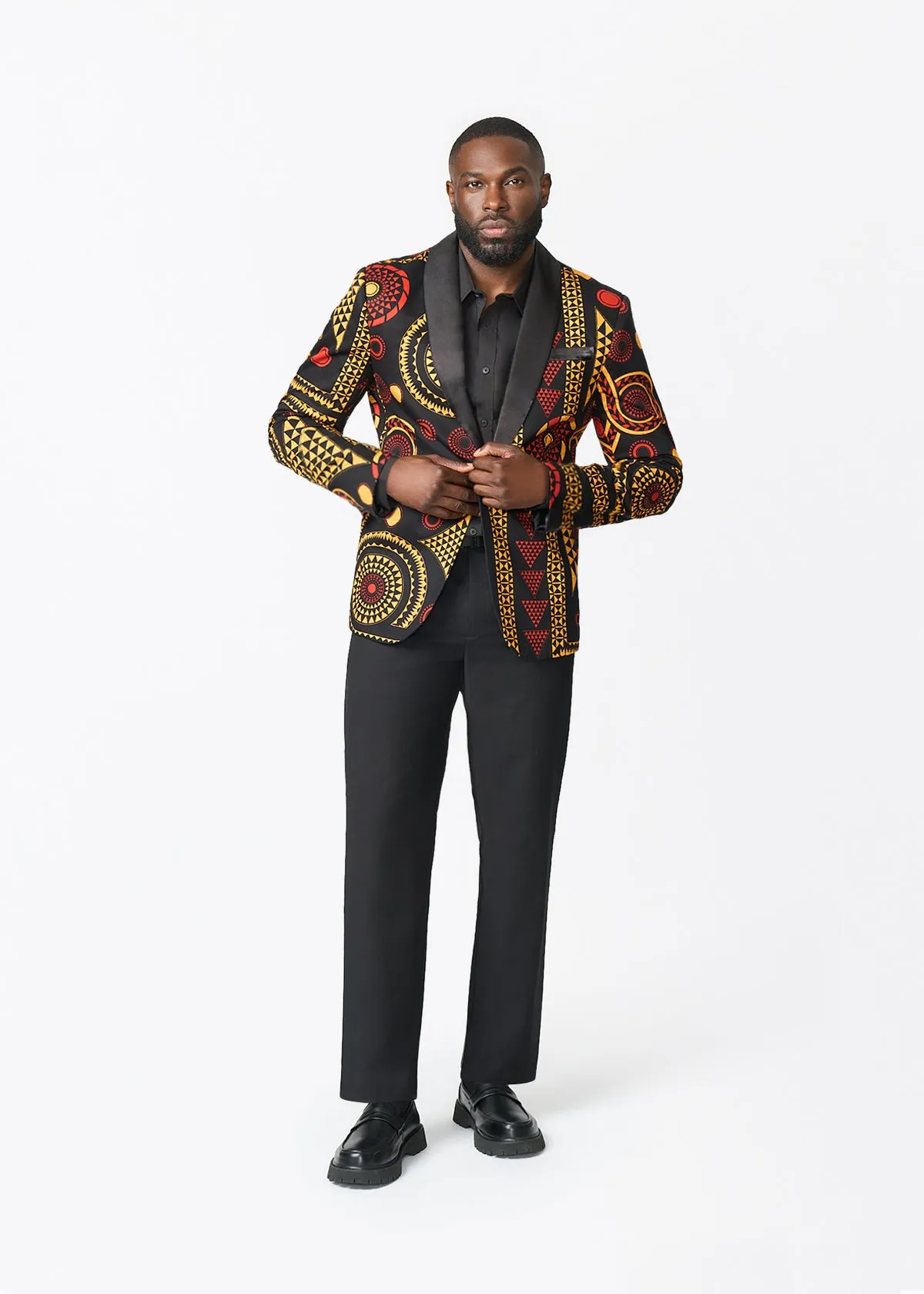 Aadan Men's African Print Blazer (Black Spice Medallion) sold by D'iyanu product image thumbnail 2